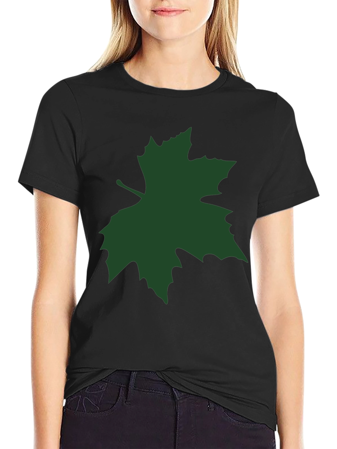 Green Leaf Graphic Black Tee