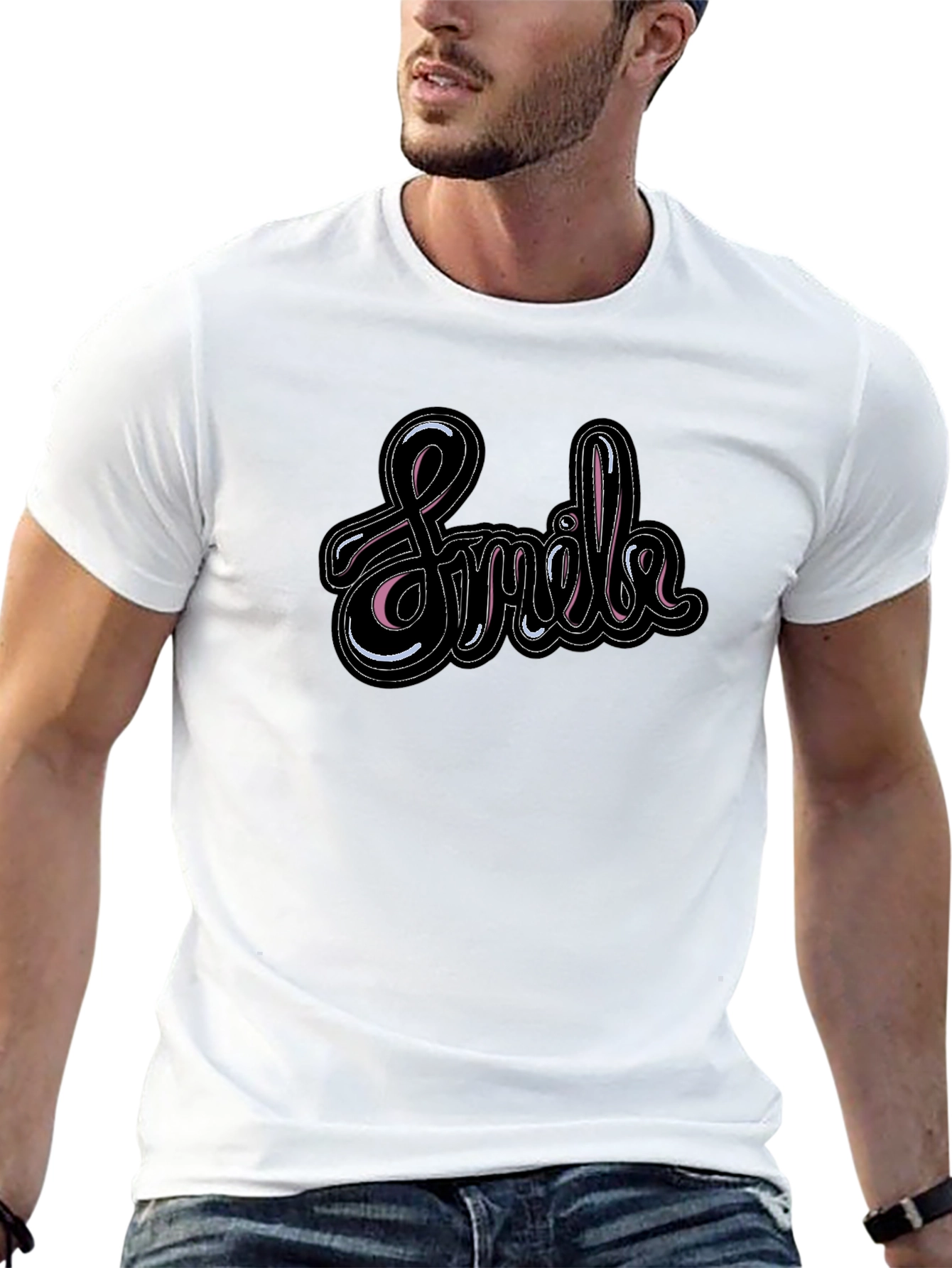 Smile Graphic Black T-Shirt - Trendy Casual Wear