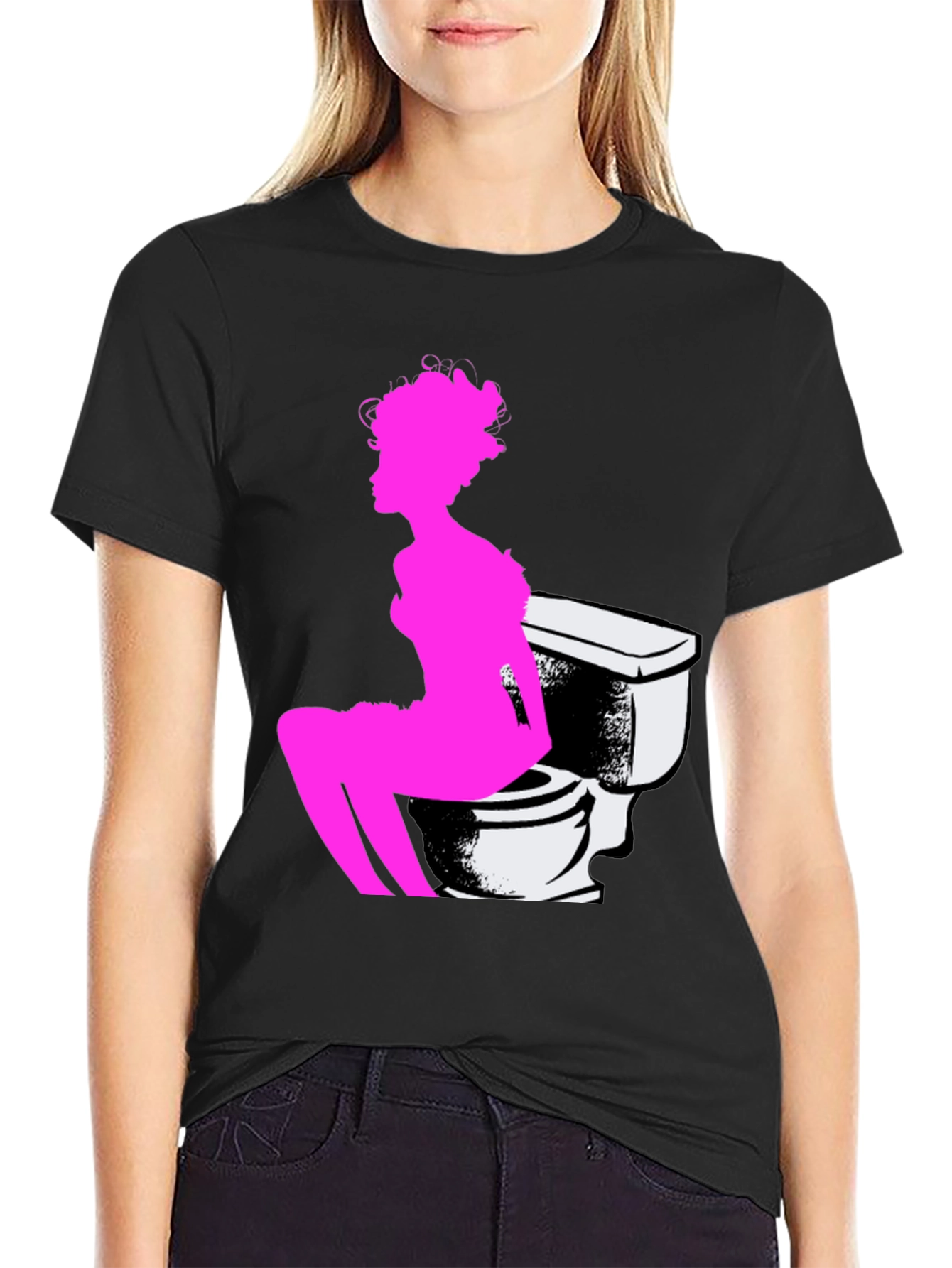 Novelty Graphic Tee: Woman on Toilet Design