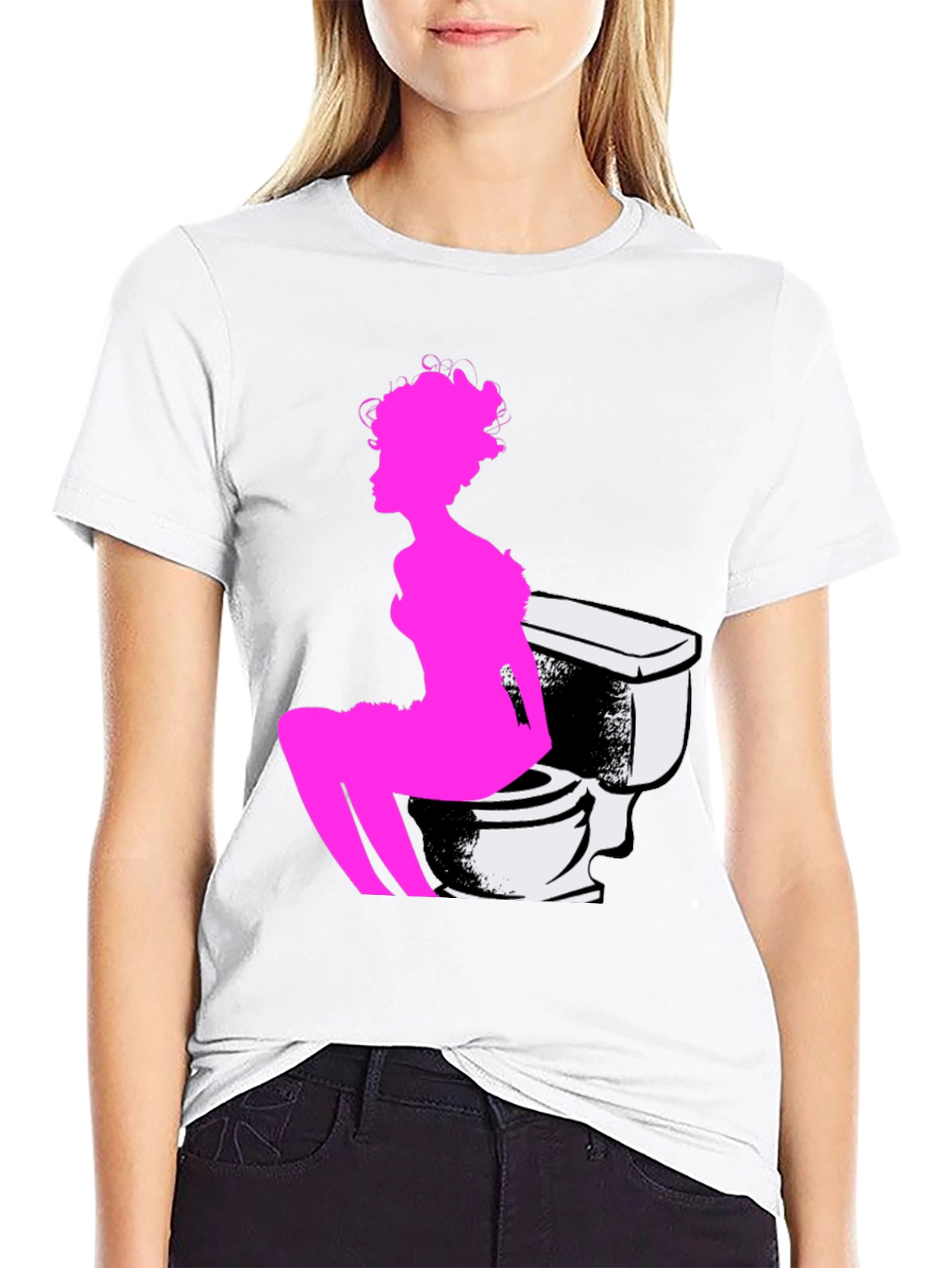 Novelty Graphic Tee: Woman on Toilet Design