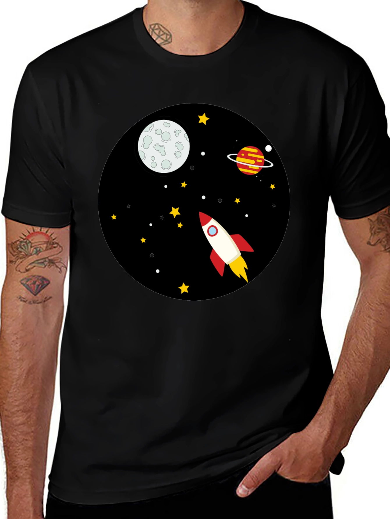 Space Rocket Graphic Tee - Unisex Black T-Shirt