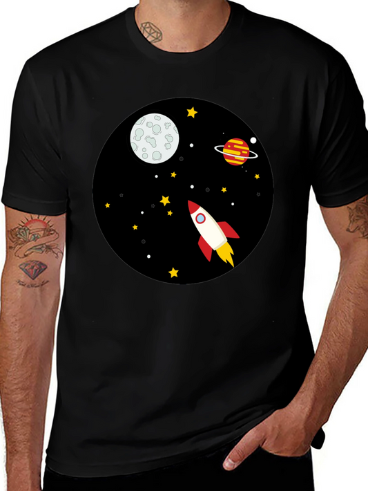 Space Rocket Graphic Tee - Unisex Black T-Shirt