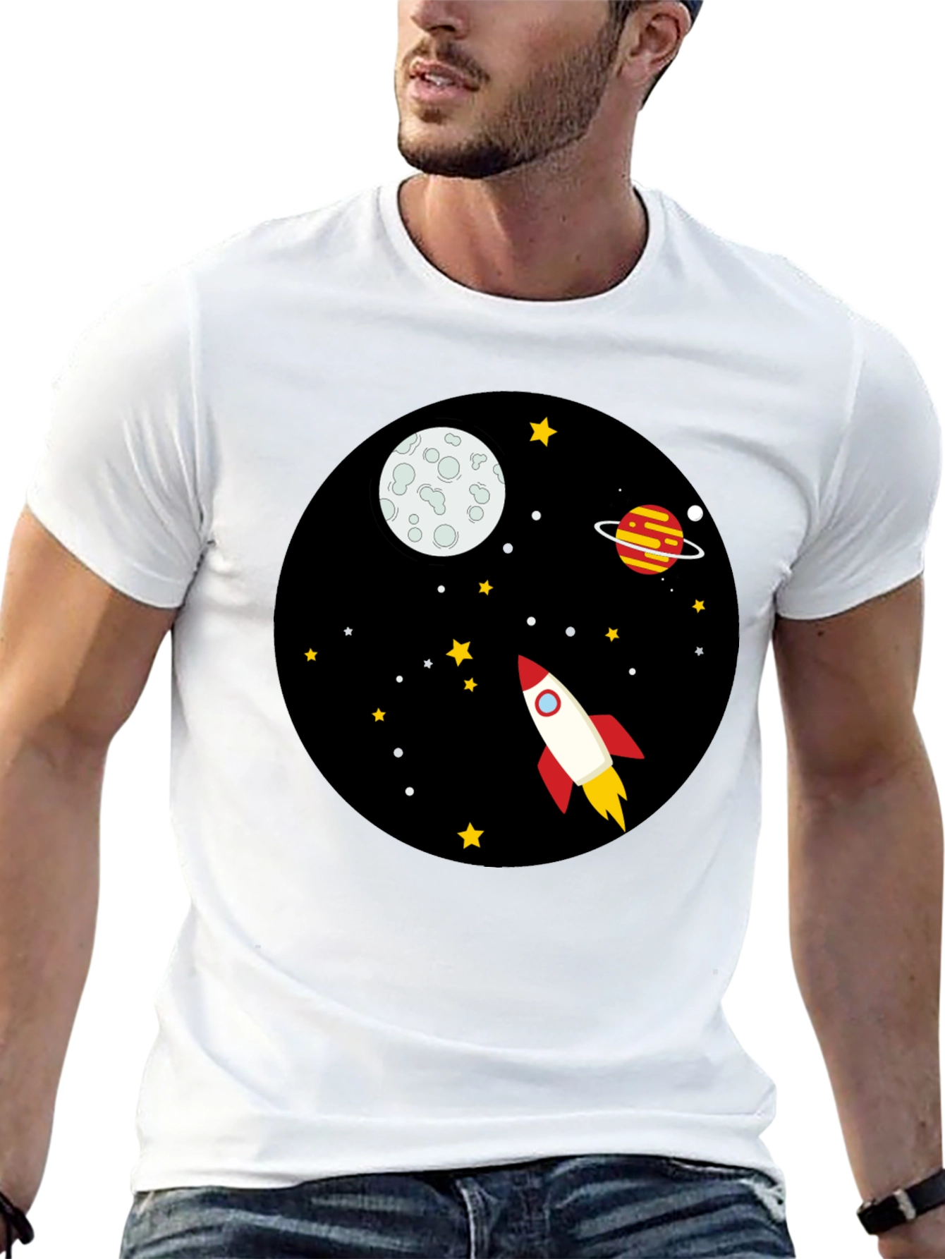 Space Rocket Graphic Tee - Unisex Black T-Shirt
