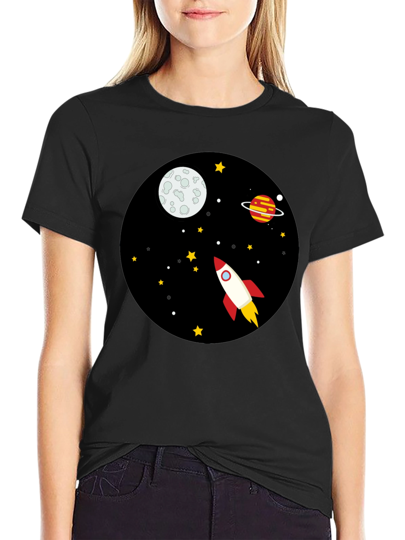 Space Rocket Graphic Tee - Unisex Black T-Shirt