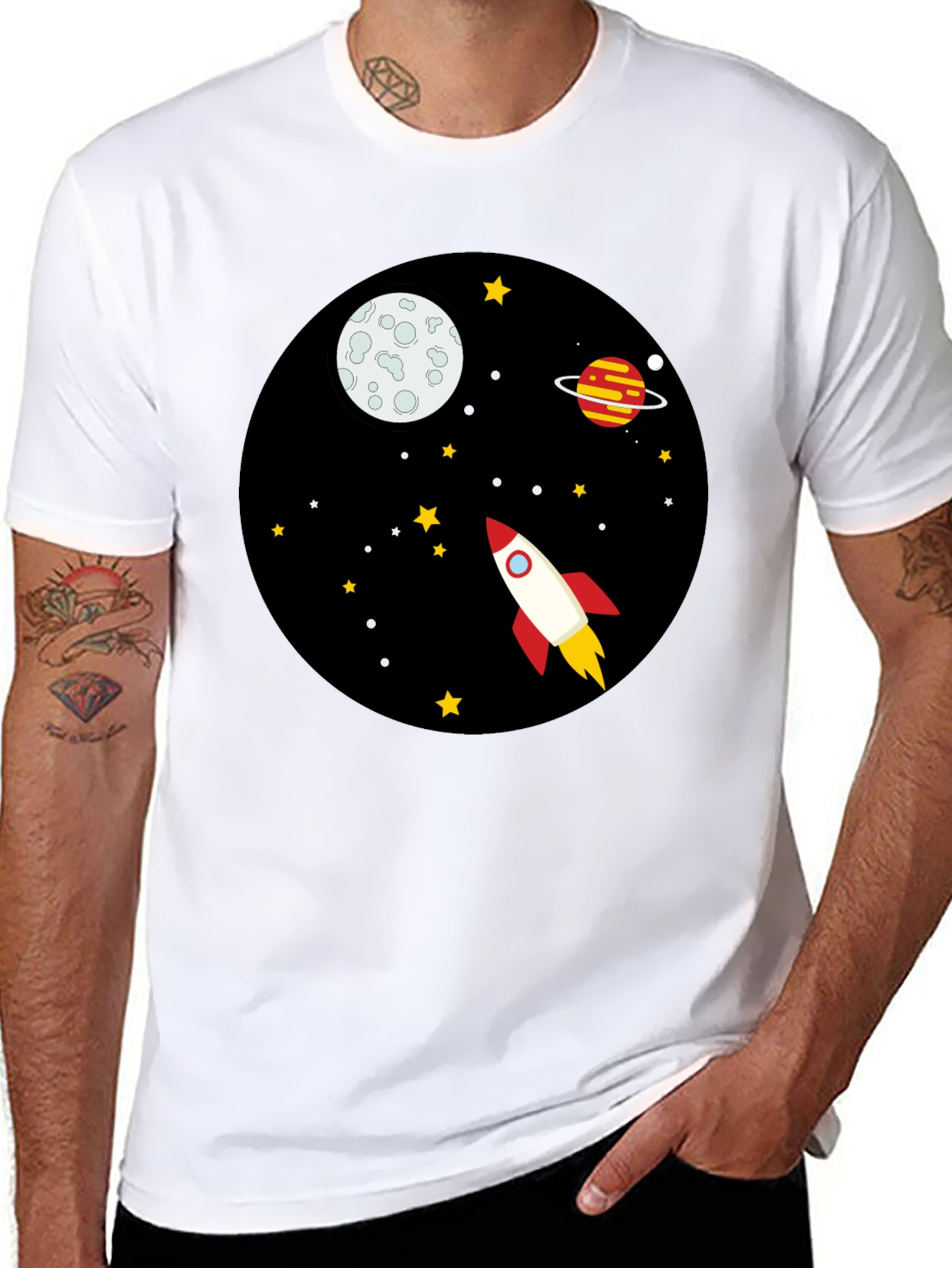 Space Rocket Graphic Tee - Unisex Black T-Shirt