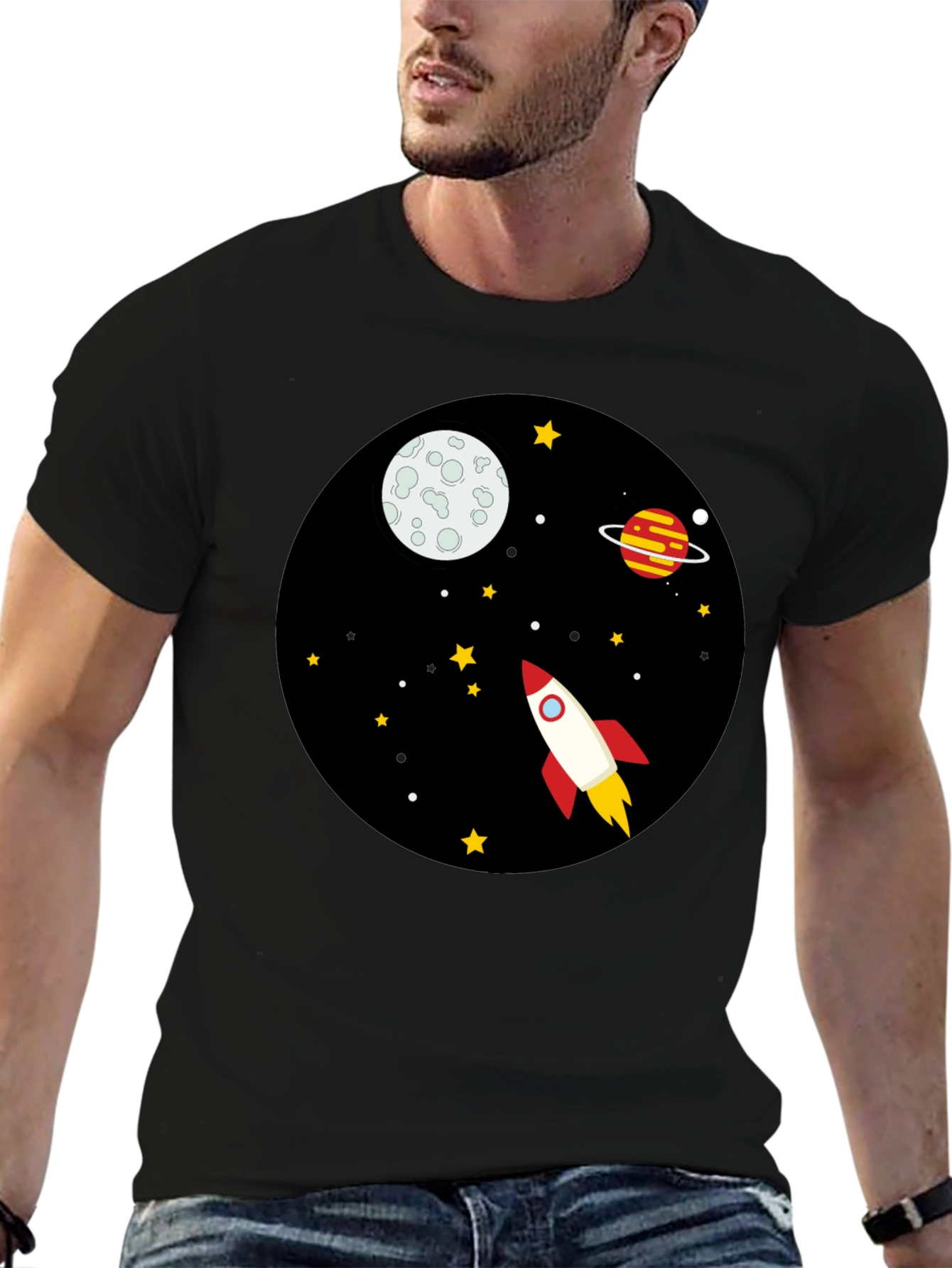 Space Rocket Graphic Tee - Unisex Black T-Shirt