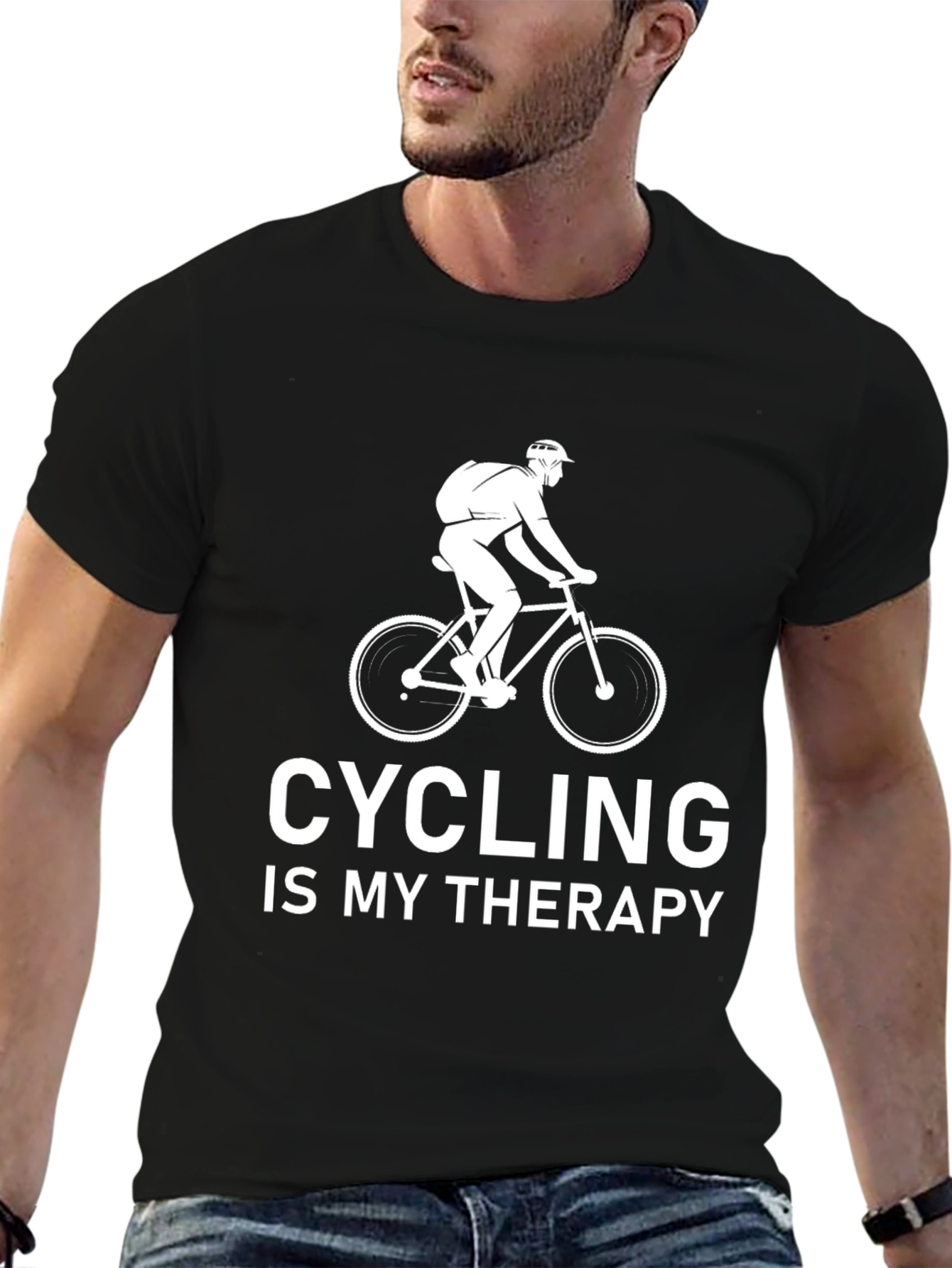 Cycling Is My Therapy Graphic Tee - Black