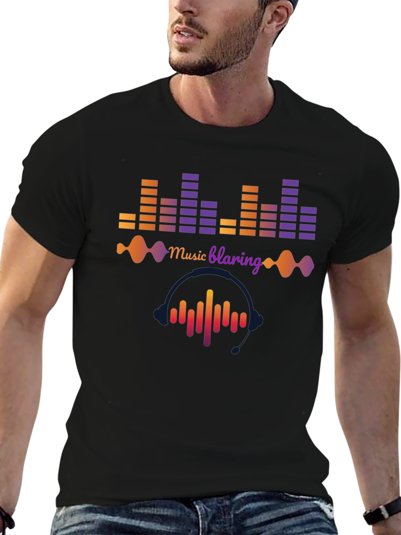 Music Blaring Graphic Tee - Sound Wave Design