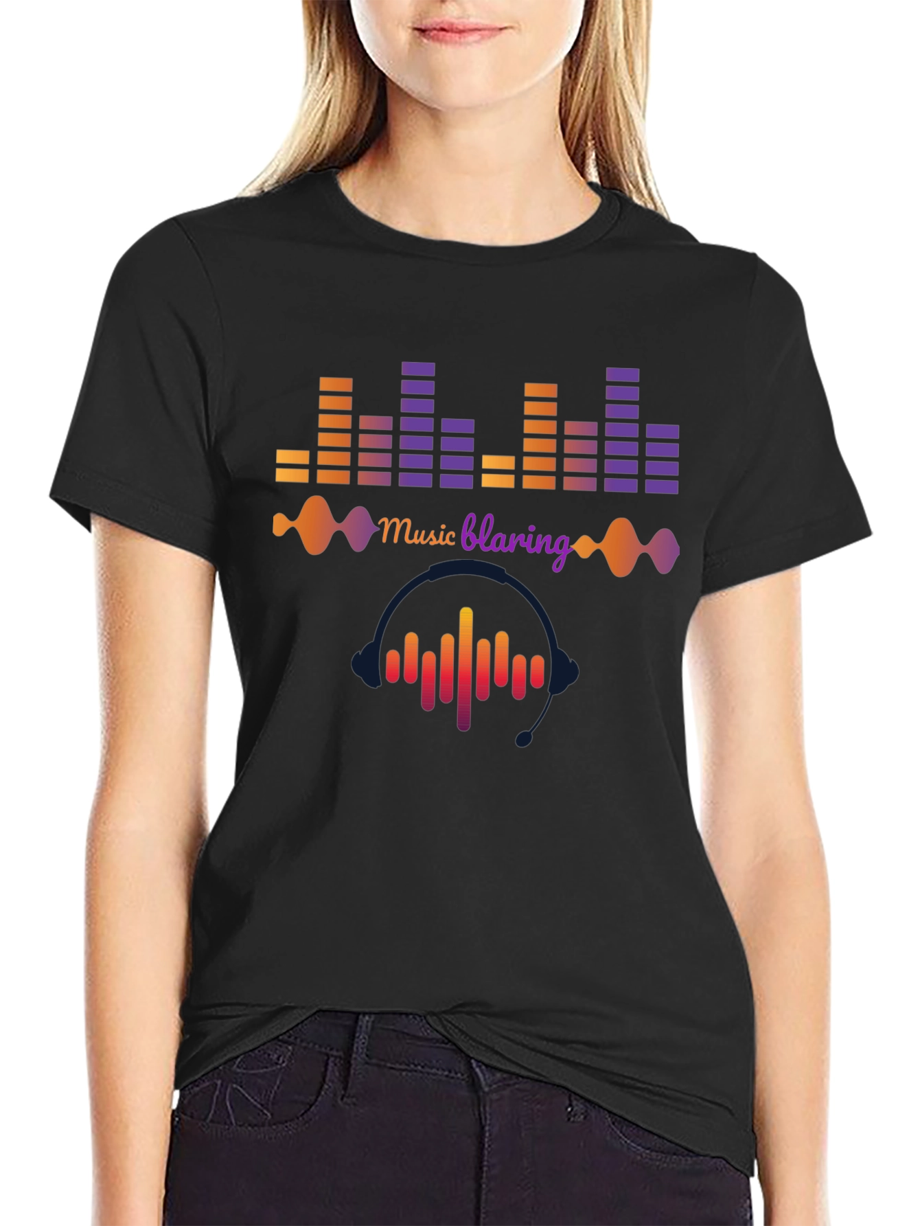 Music Blaring Graphic Tee - Sound Wave Design