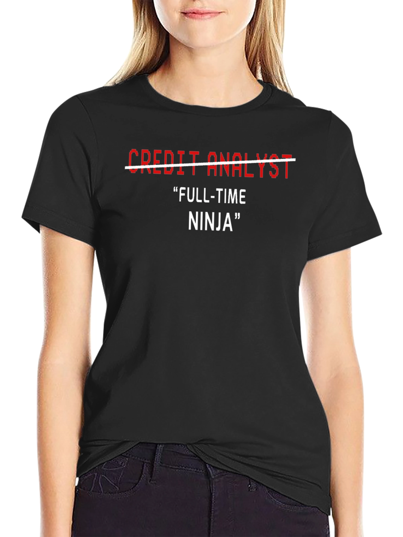 Funny Credit Analyst Full-Time Ninja Black T-Shirt