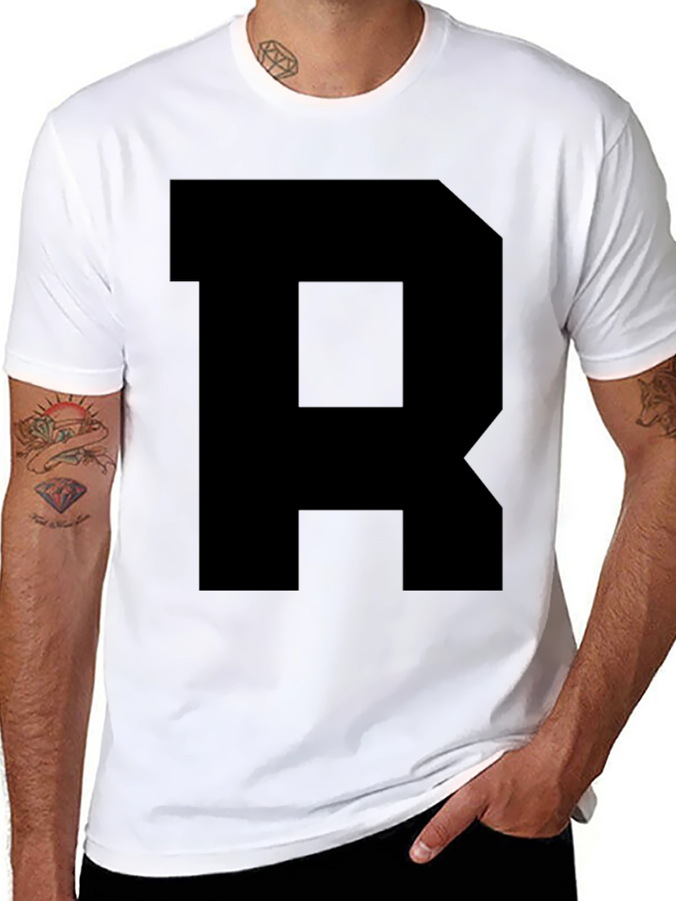 Bold Black R Graphic Tee - Statement Style