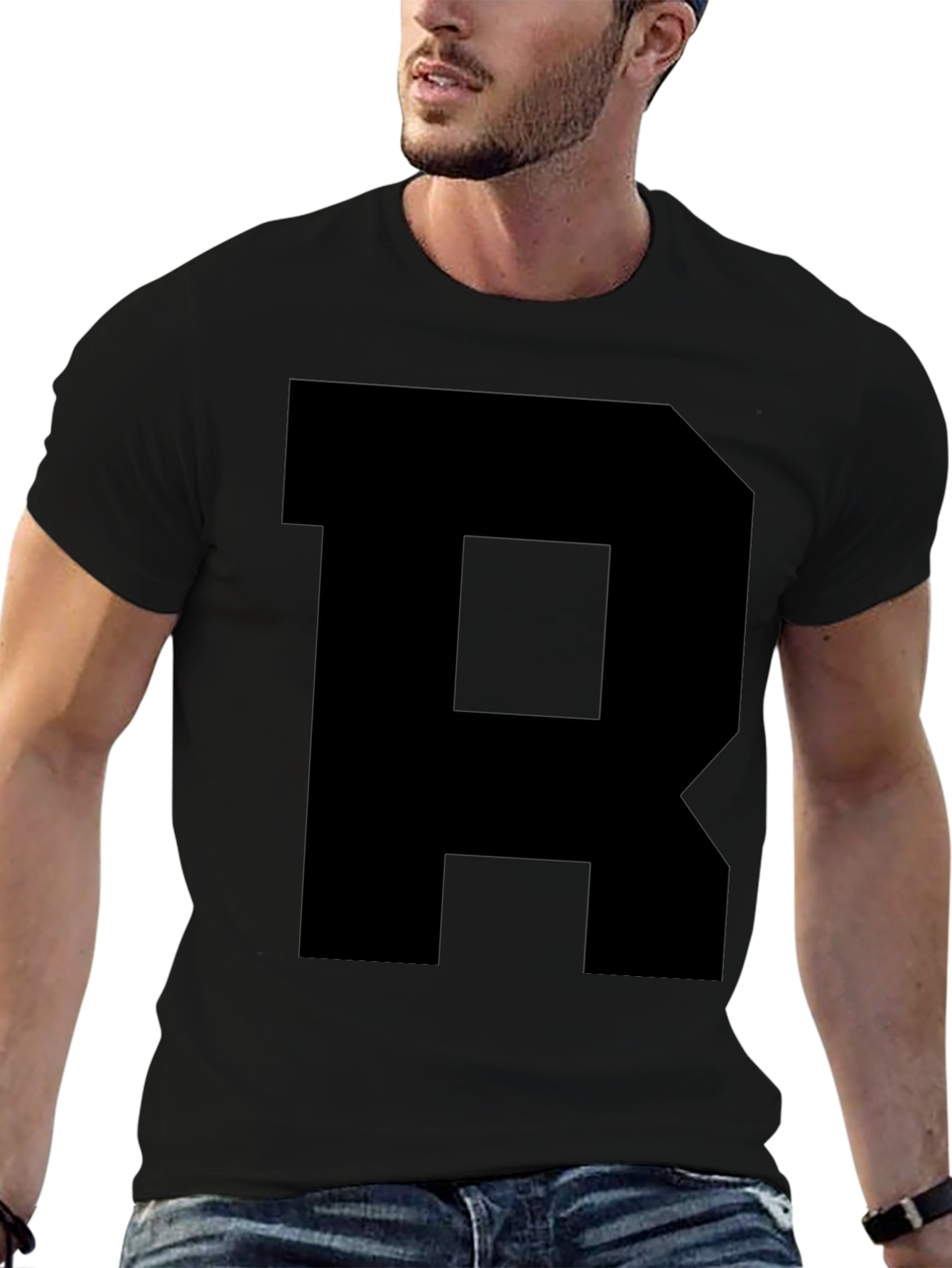 Bold Black R Graphic Tee - Statement Style
