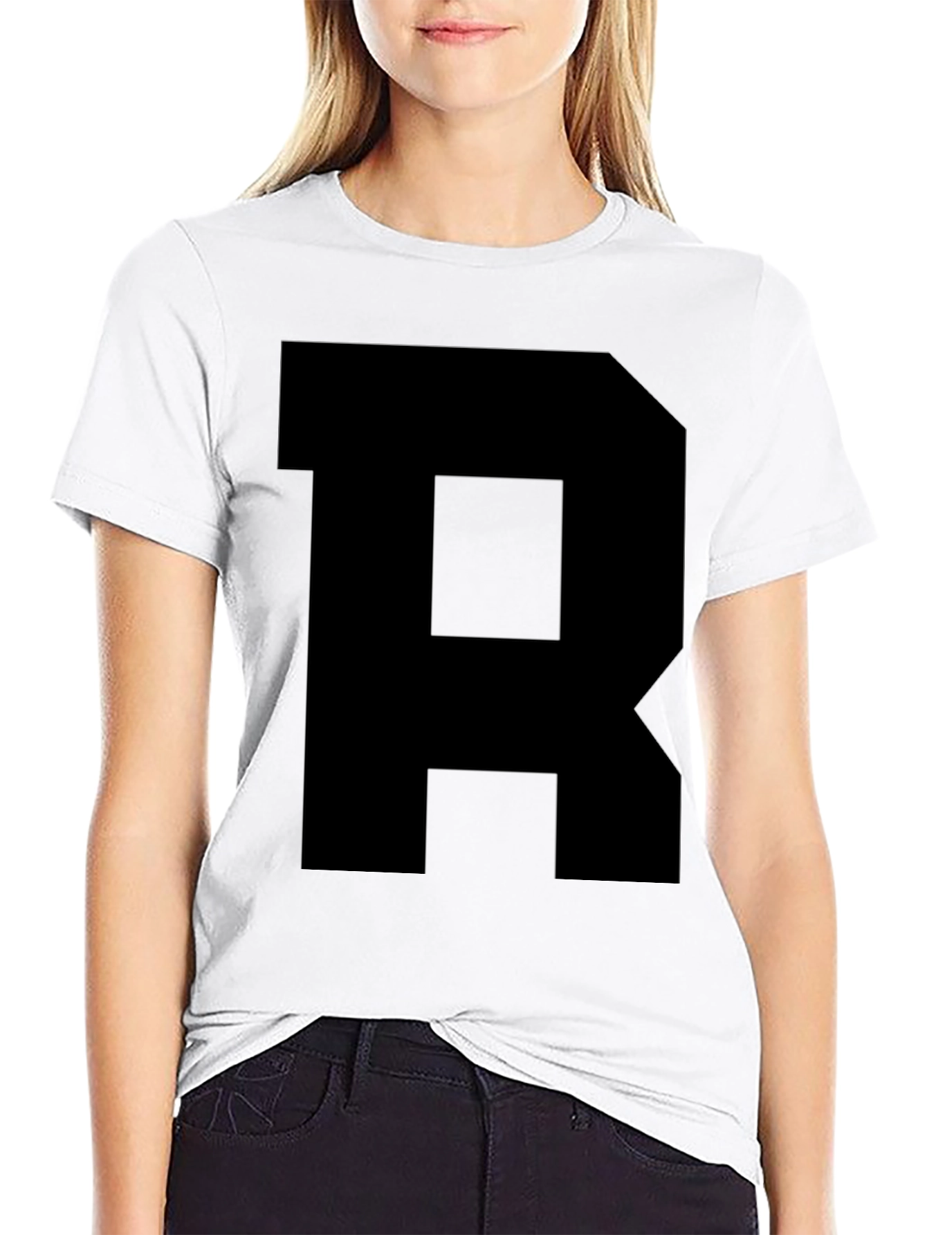 Bold Black R Graphic Tee - Statement Style