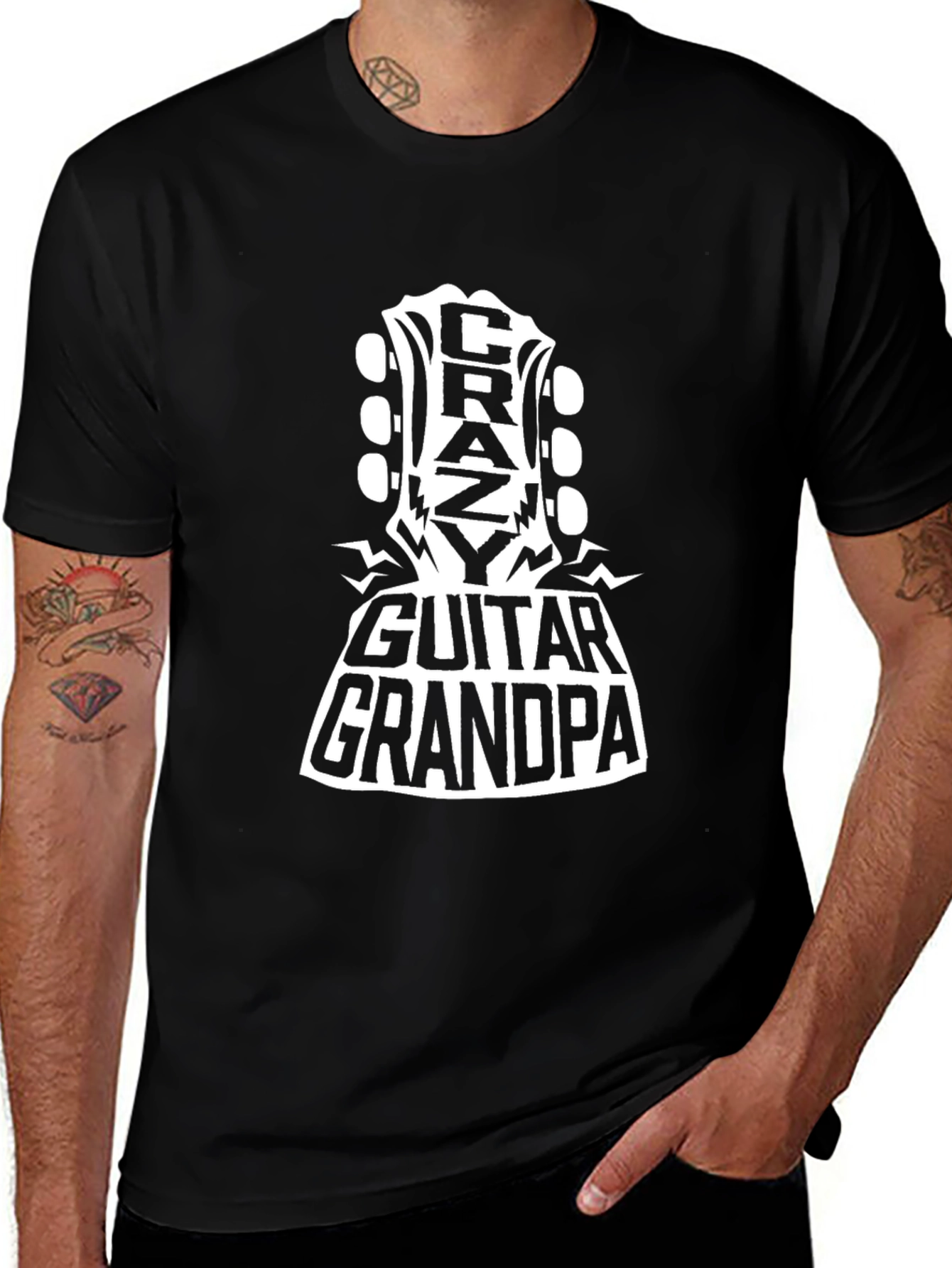 Crazy Guitar Grandpa Black T-Shirt