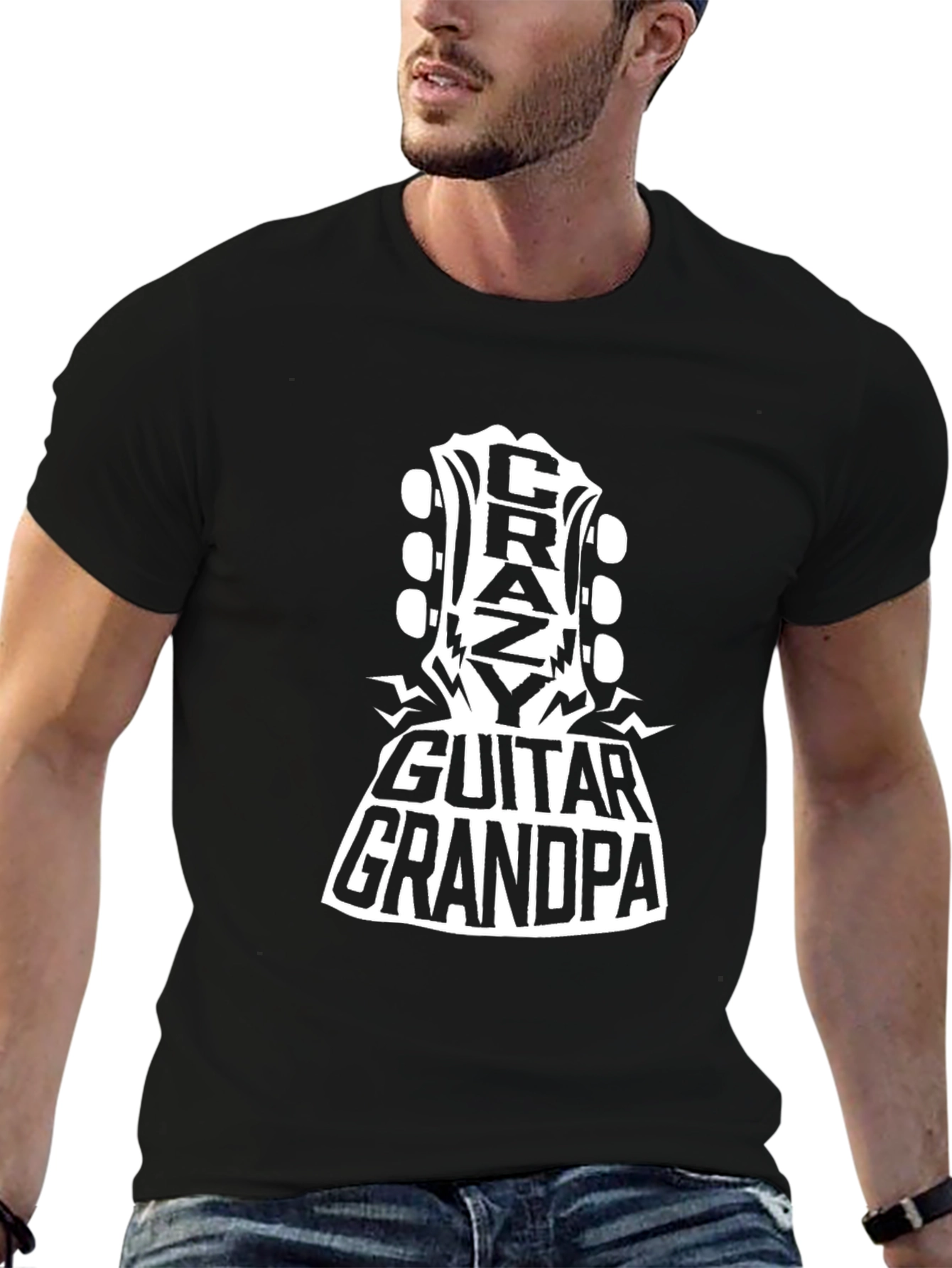 Crazy Guitar Grandpa Black T-Shirt