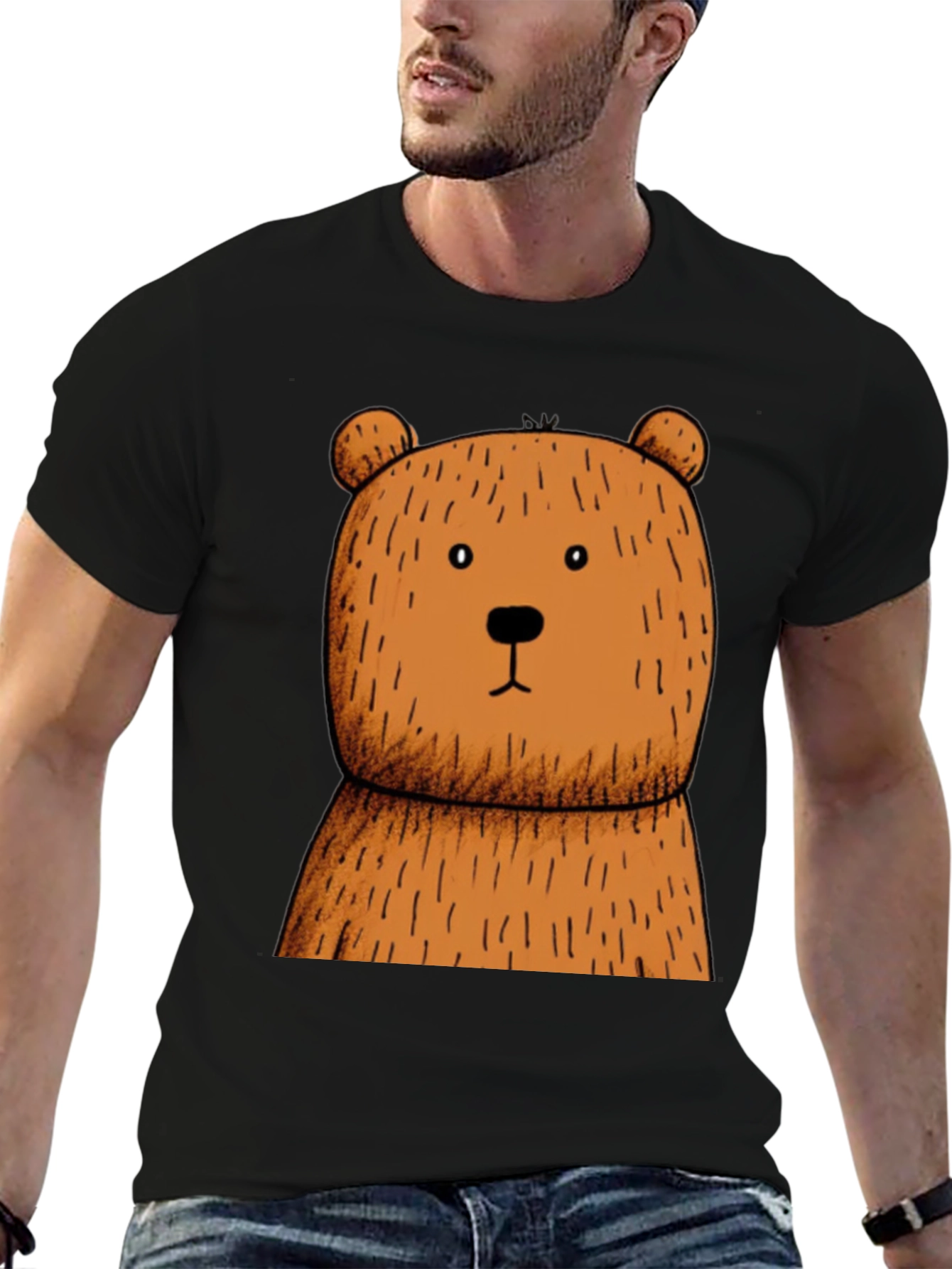 Black T-Shirt with Brown Bear Graphic