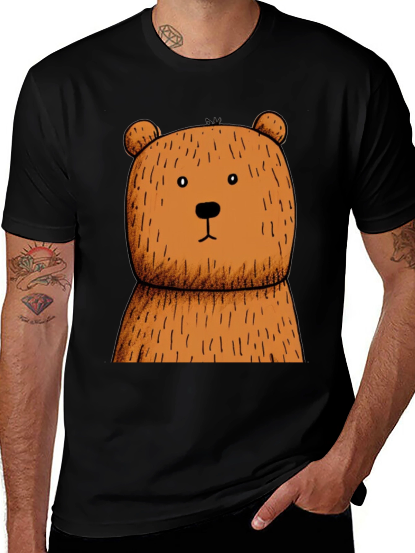 Black T-Shirt with Brown Bear Graphic