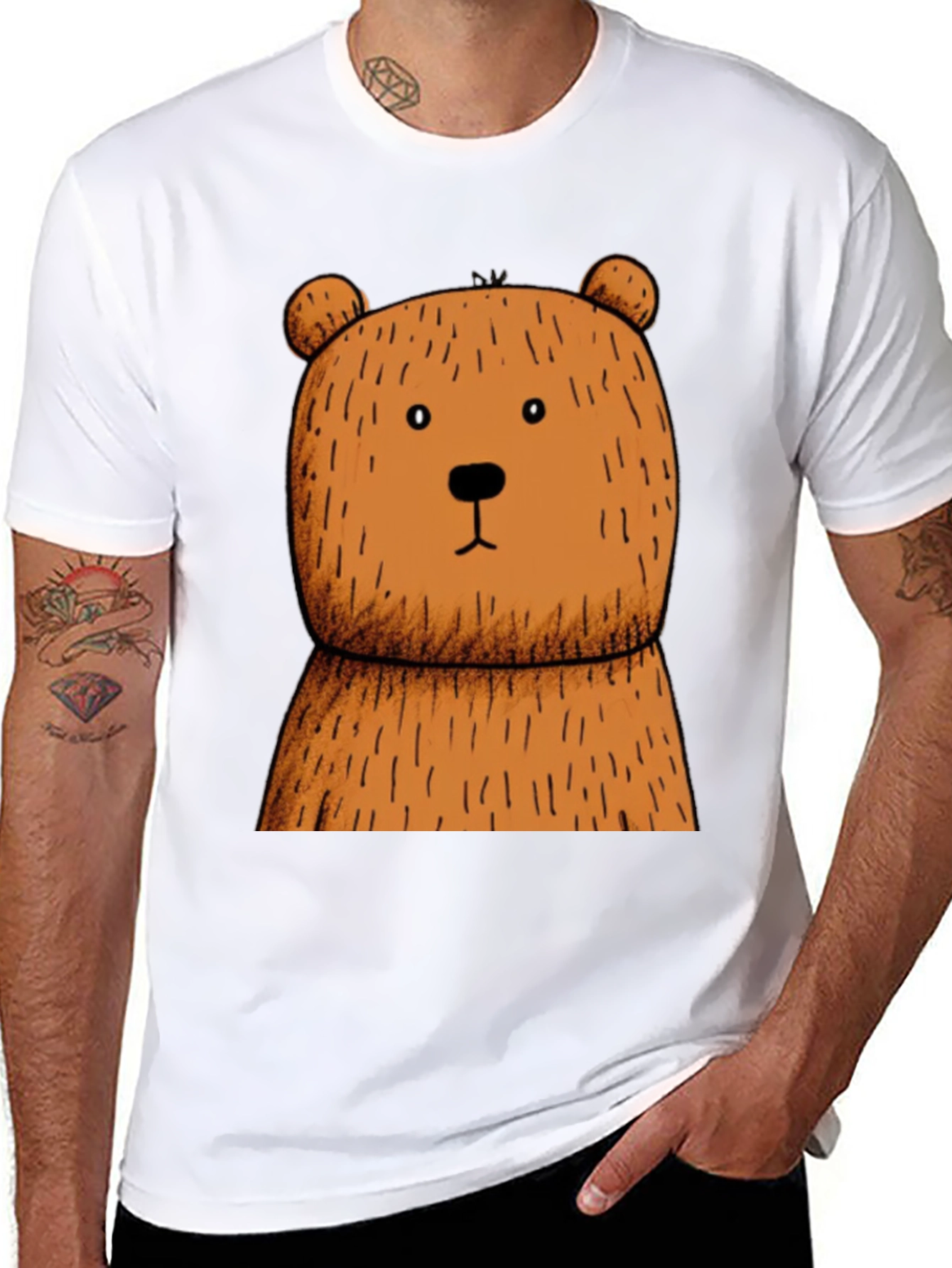 Black T-Shirt with Brown Bear Graphic