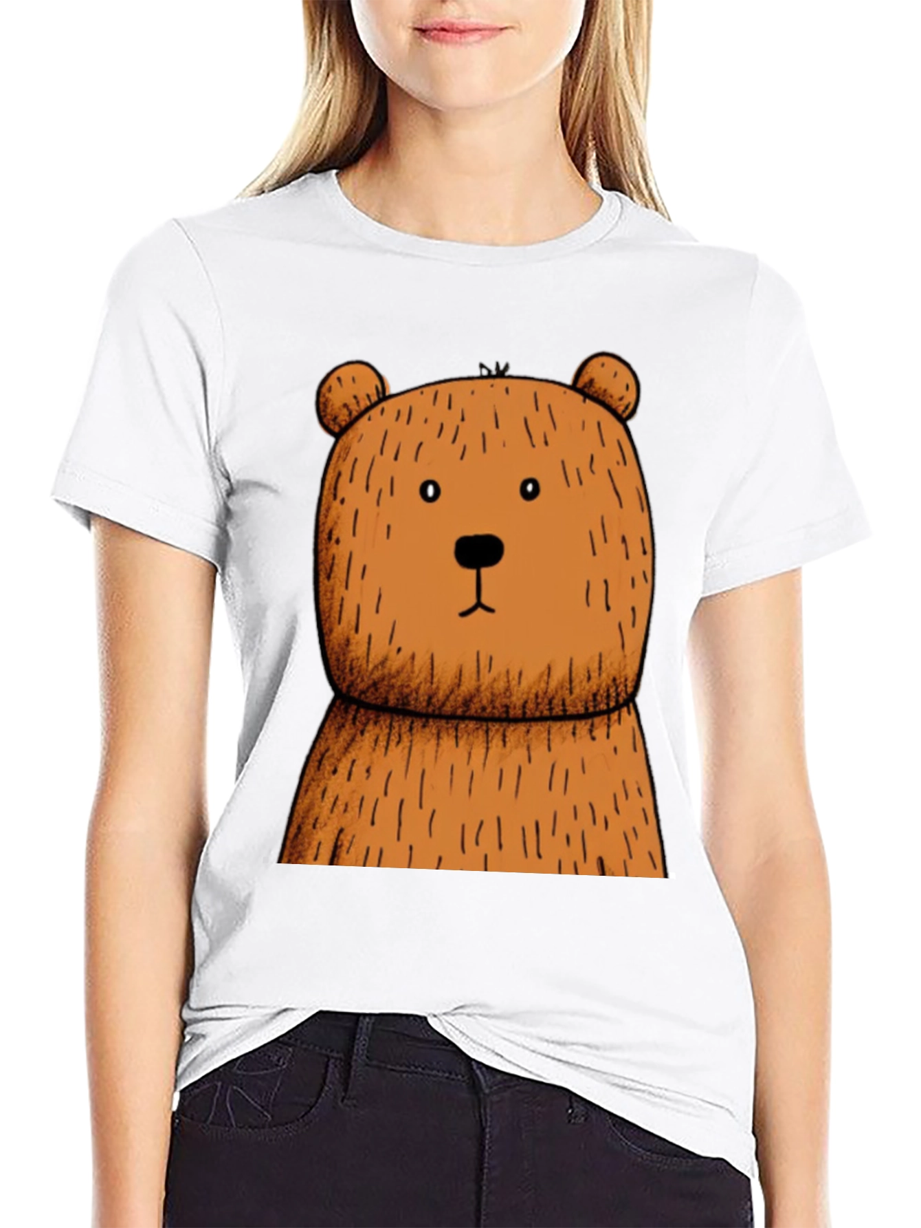 Black T-Shirt with Brown Bear Graphic