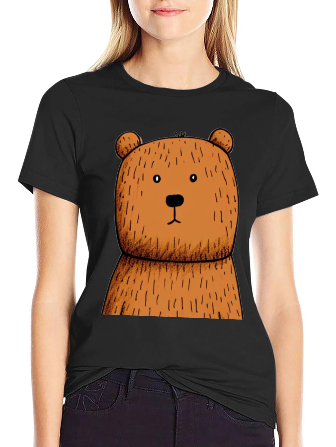 Black T-Shirt with Brown Bear Graphic