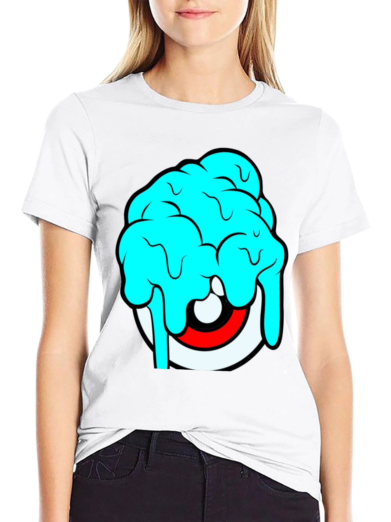 Cartoon Eye Brain Freeze Graphic T-Shirt - Black