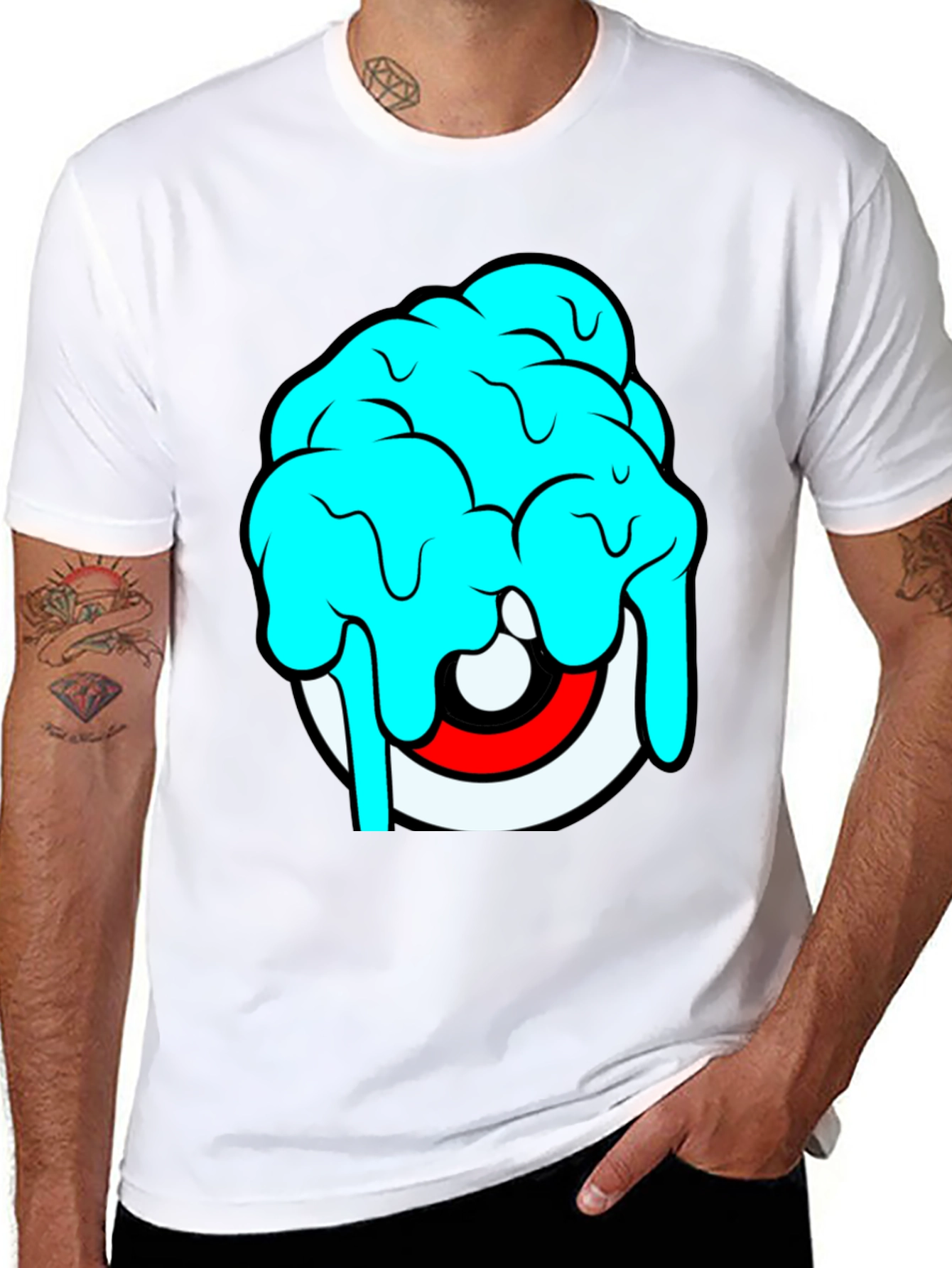 Cartoon Eye Brain Freeze Graphic T-Shirt - Black