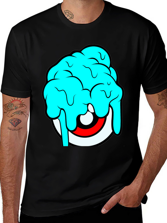 Cartoon Eye Brain Freeze Graphic T-Shirt - Black