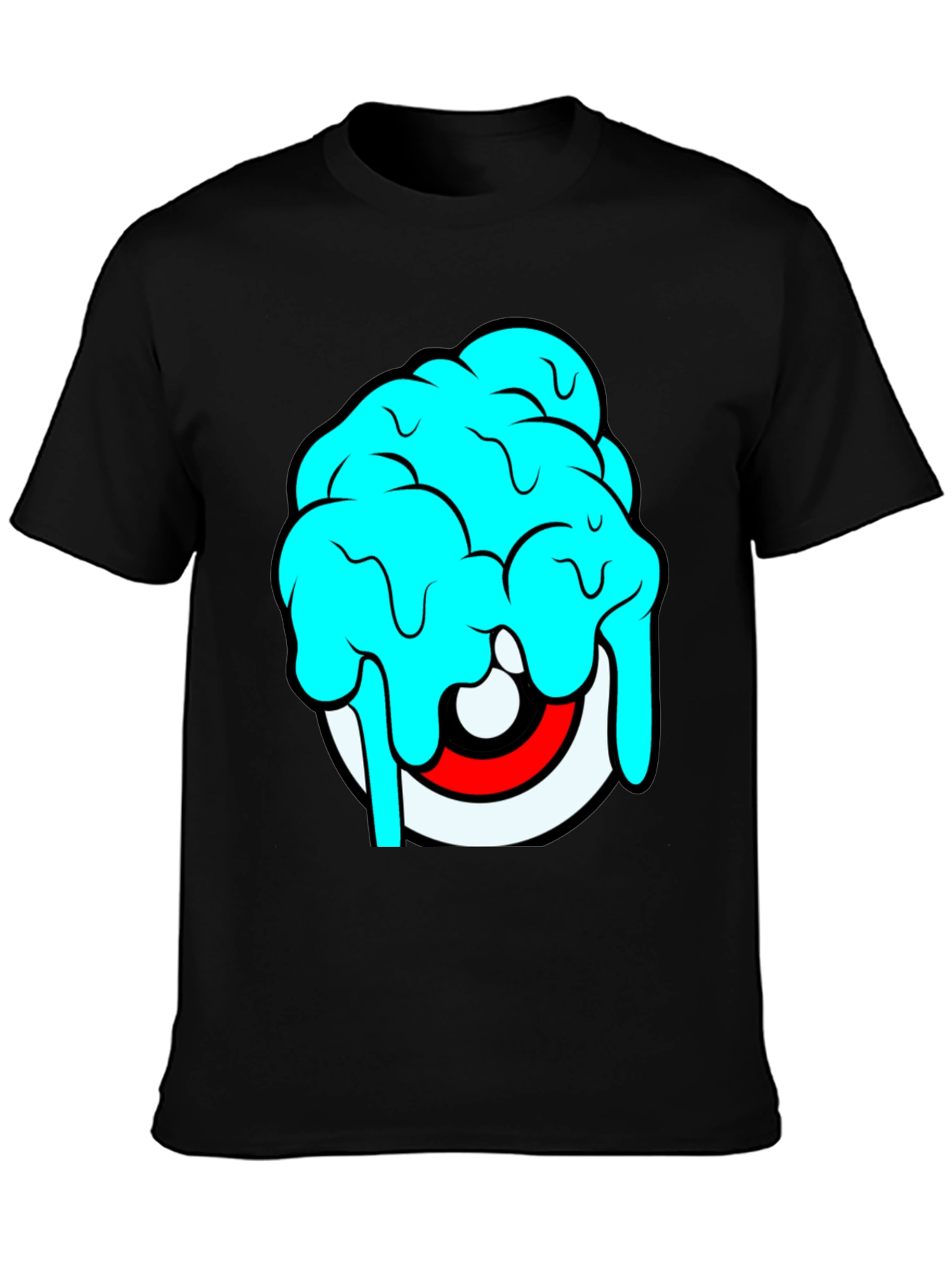 Cartoon Eye Brain Freeze Graphic T-Shirt - Black