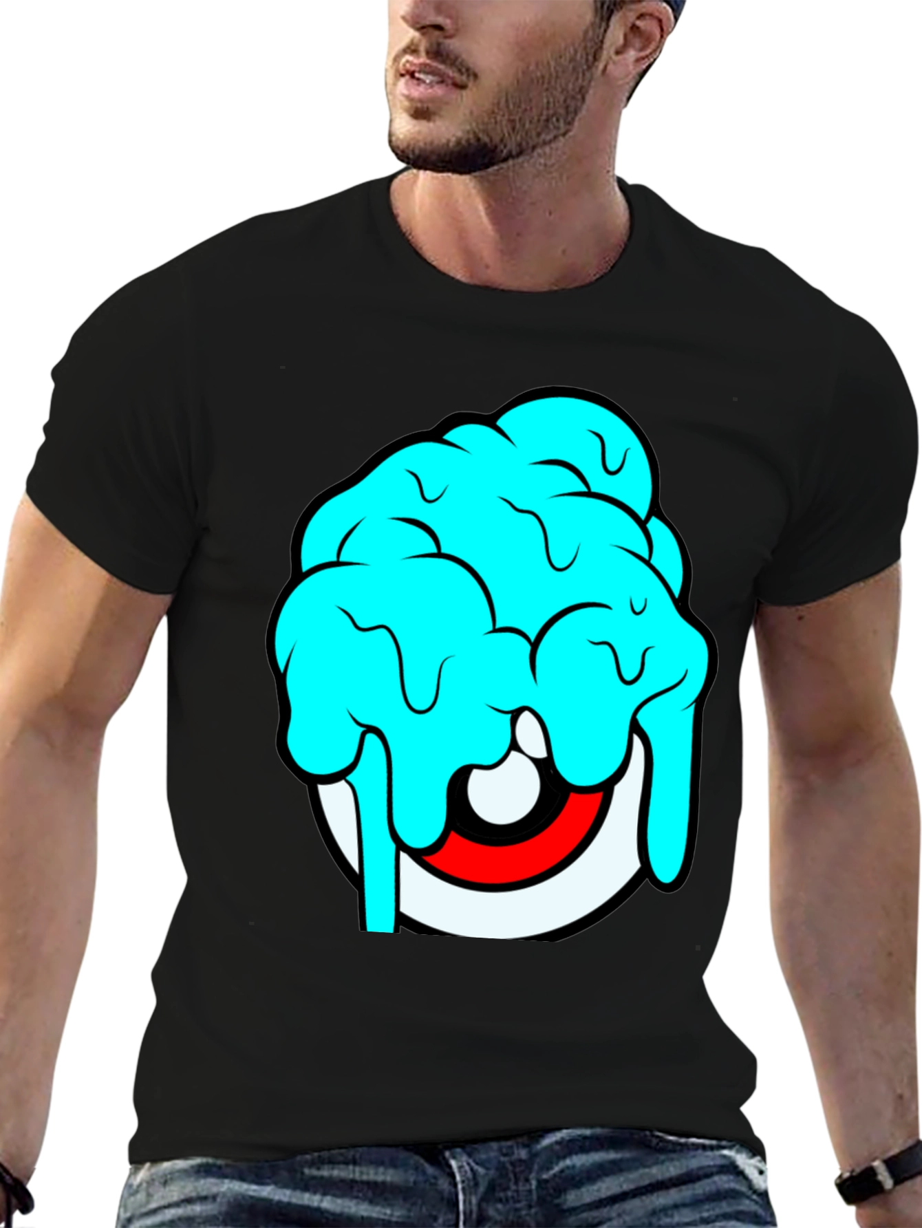 Cartoon Eye Brain Freeze Graphic T-Shirt - Black