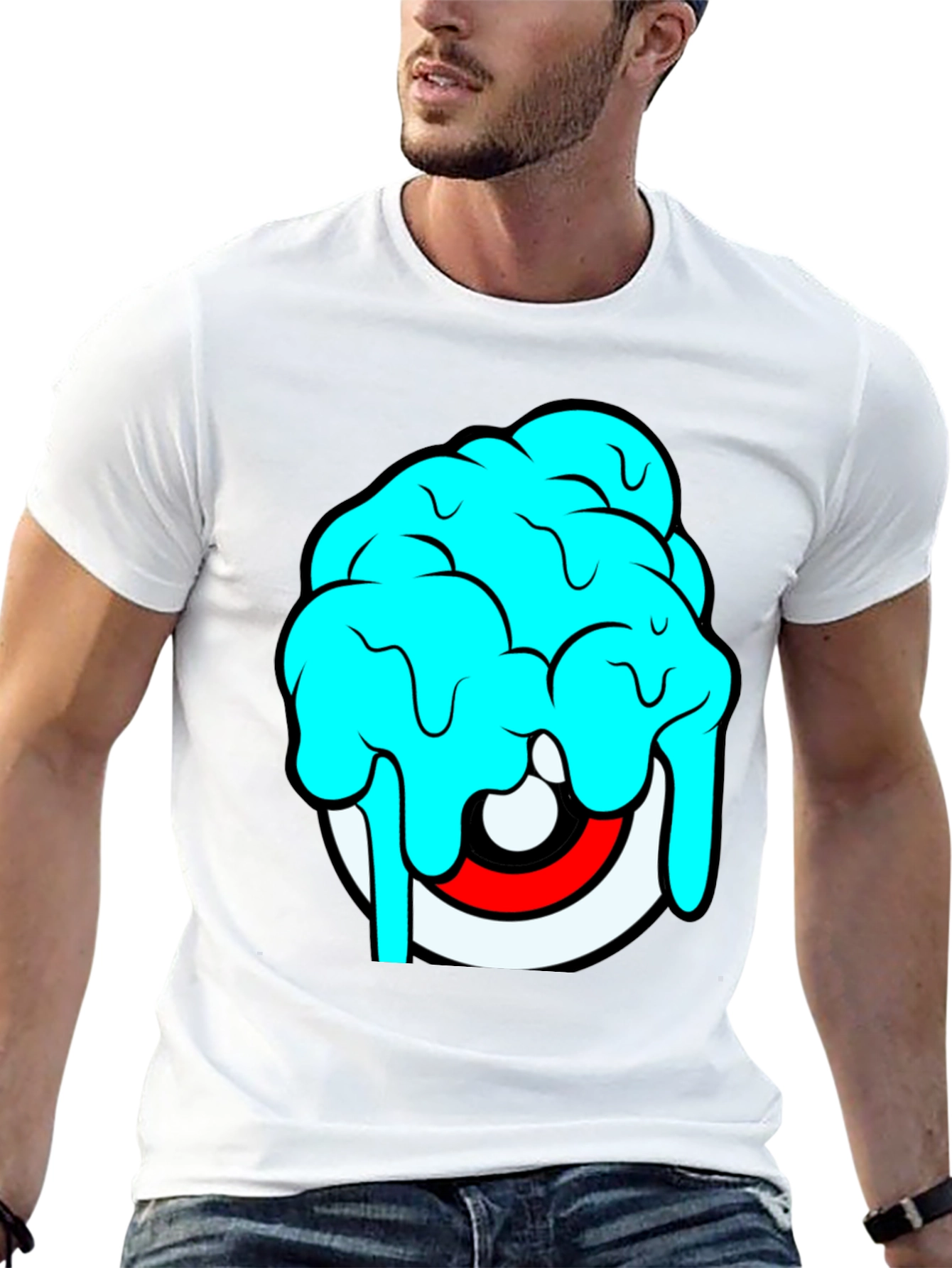 Cartoon Eye Brain Freeze Graphic T-Shirt - Black