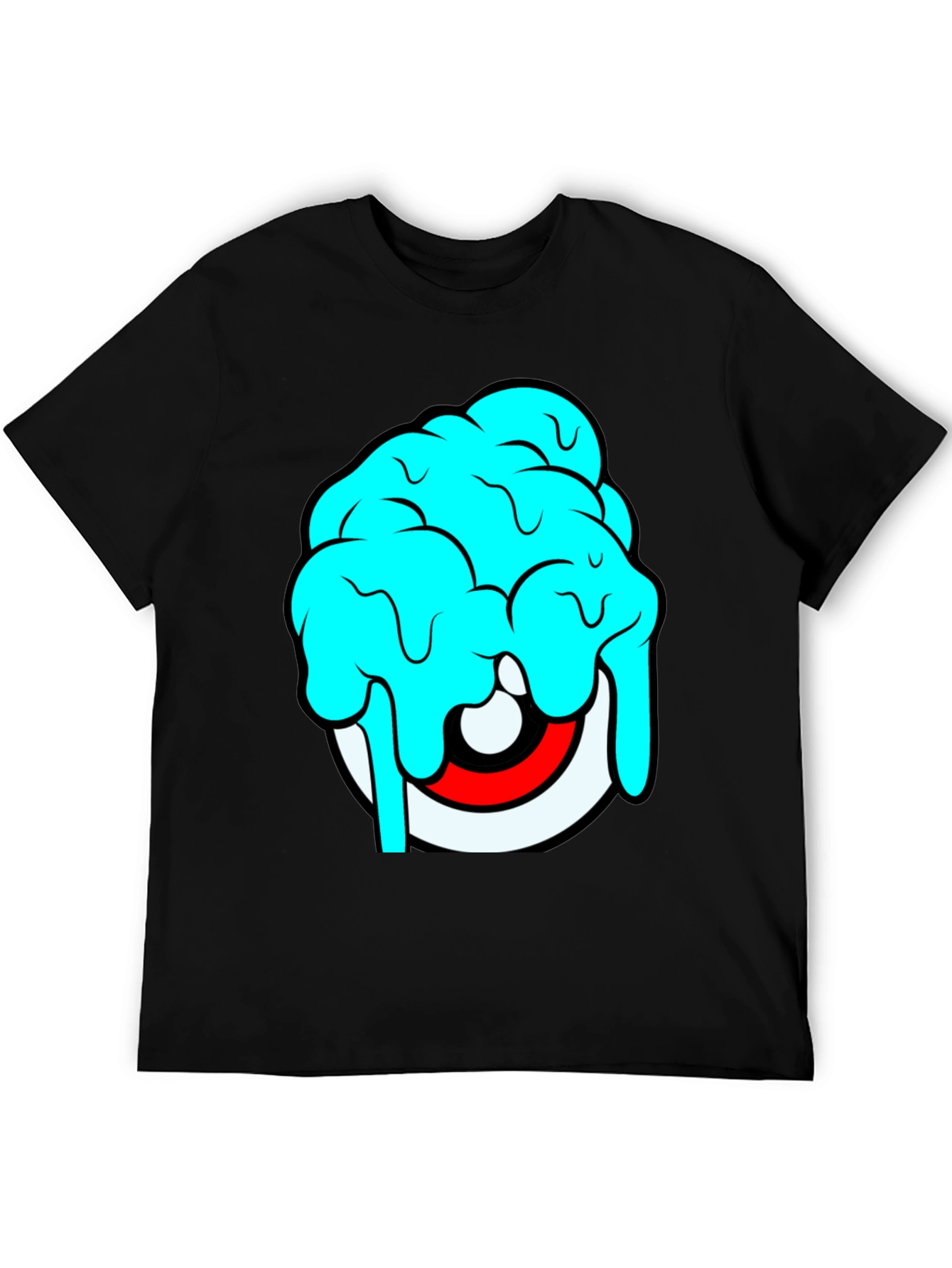 Cartoon Eye Brain Freeze Graphic T-Shirt - Black
