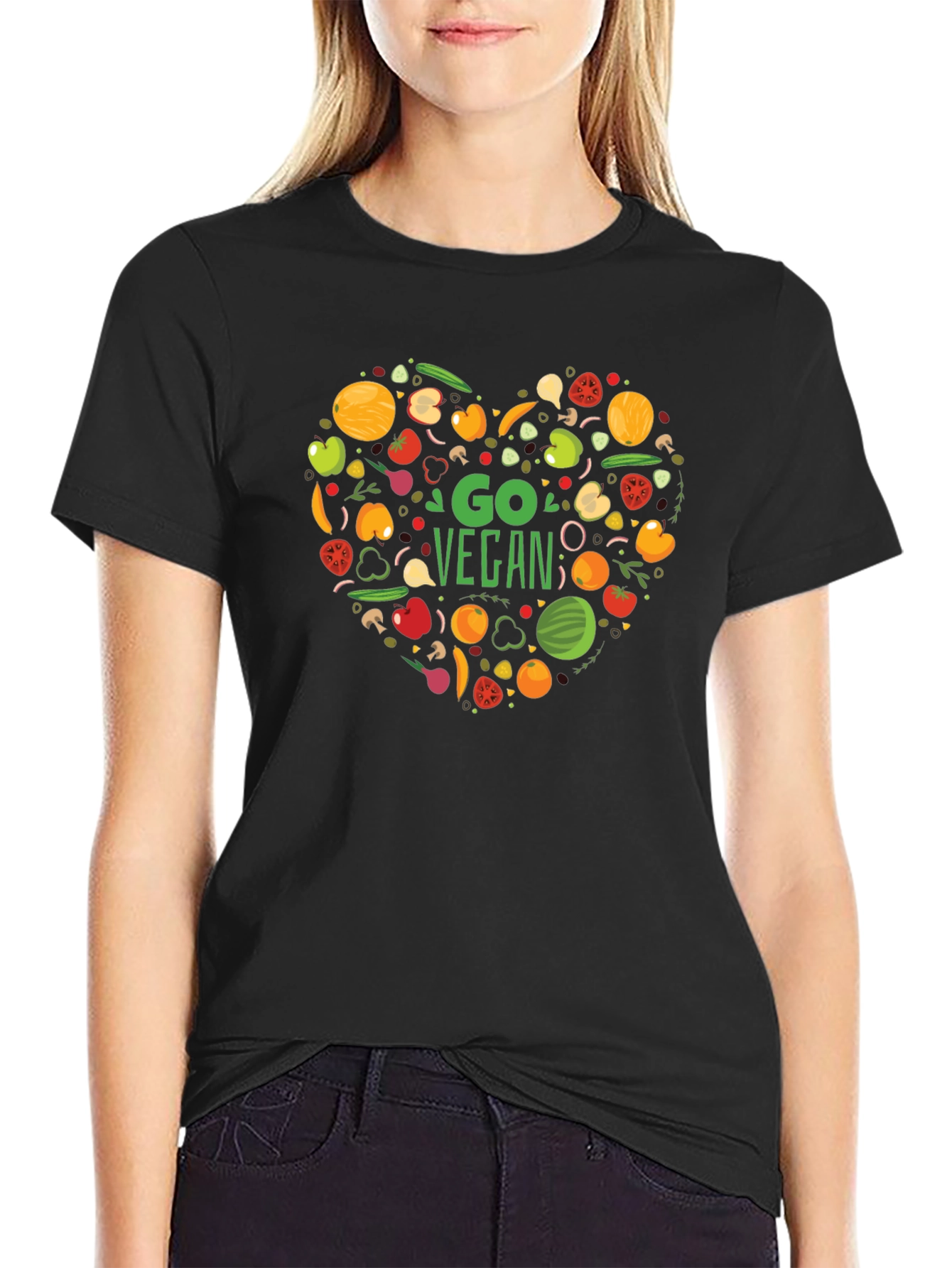 Go Vegan Heart Graphic T-Shirt
