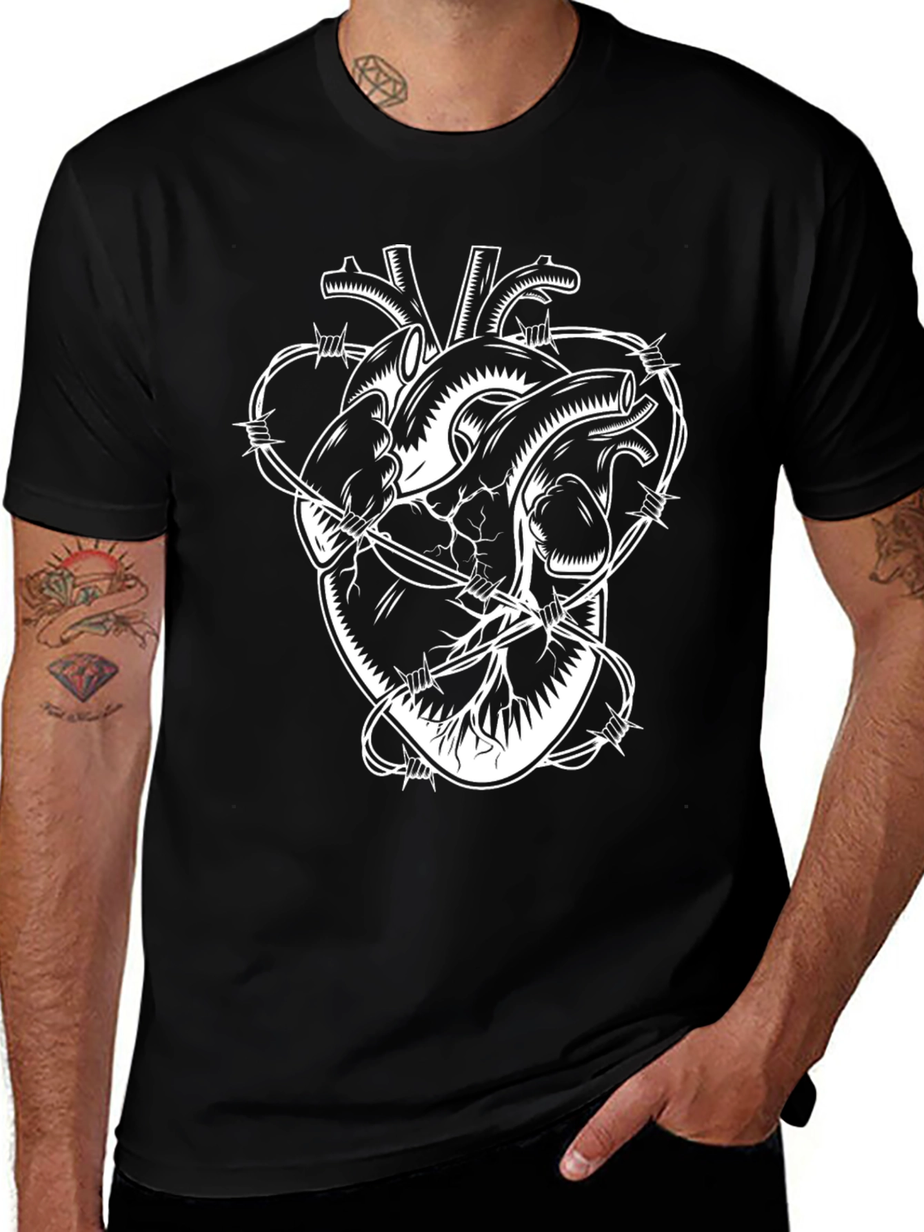 Barbed Wire Heart Graphic T-Shirt - Edgy Streetwear