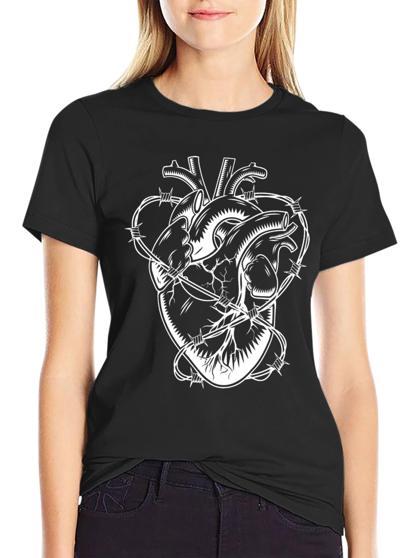 Barbed Wire Heart Graphic T-Shirt - Edgy Streetwear