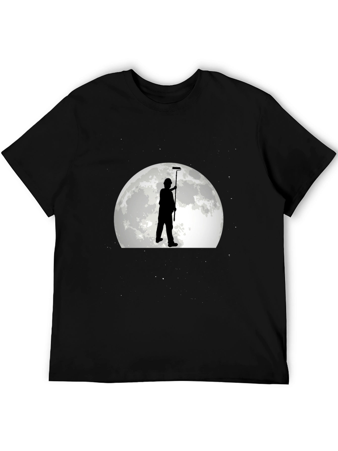 Painter on Moon Graphic Tee - Black Cotton T-Shirt