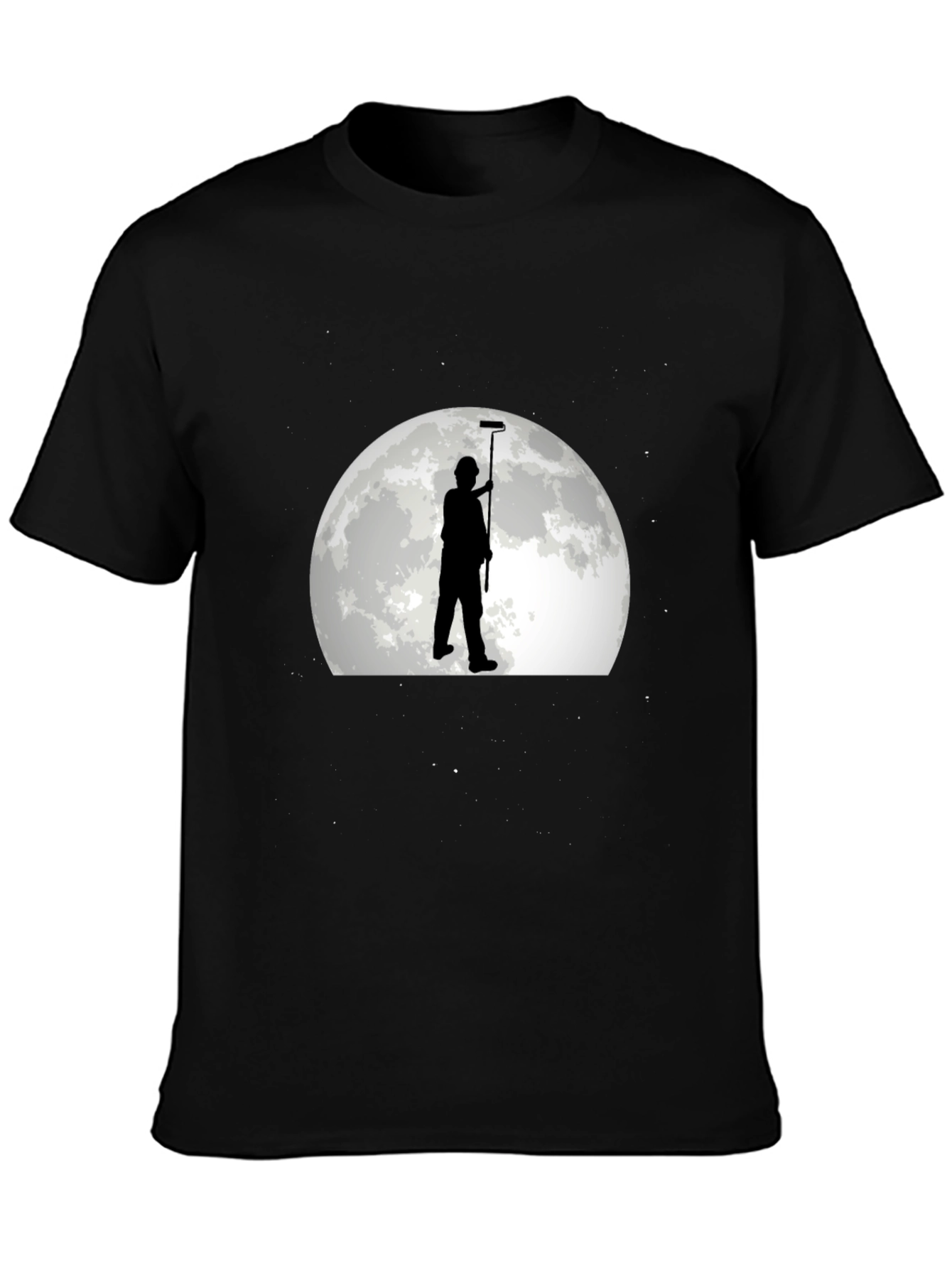 Painter on Moon Graphic Tee - Black Cotton T-Shirt