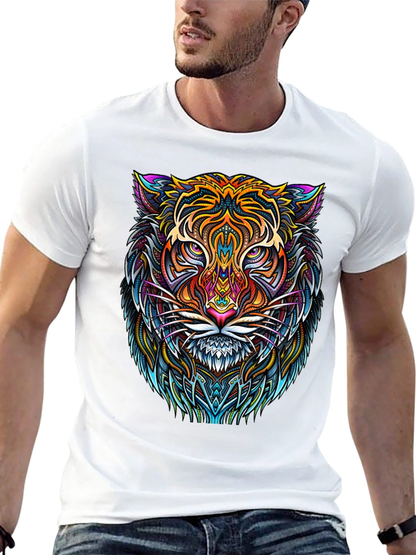 Vibrant Tiger Graphic Tee - Mens Black T-Shirt