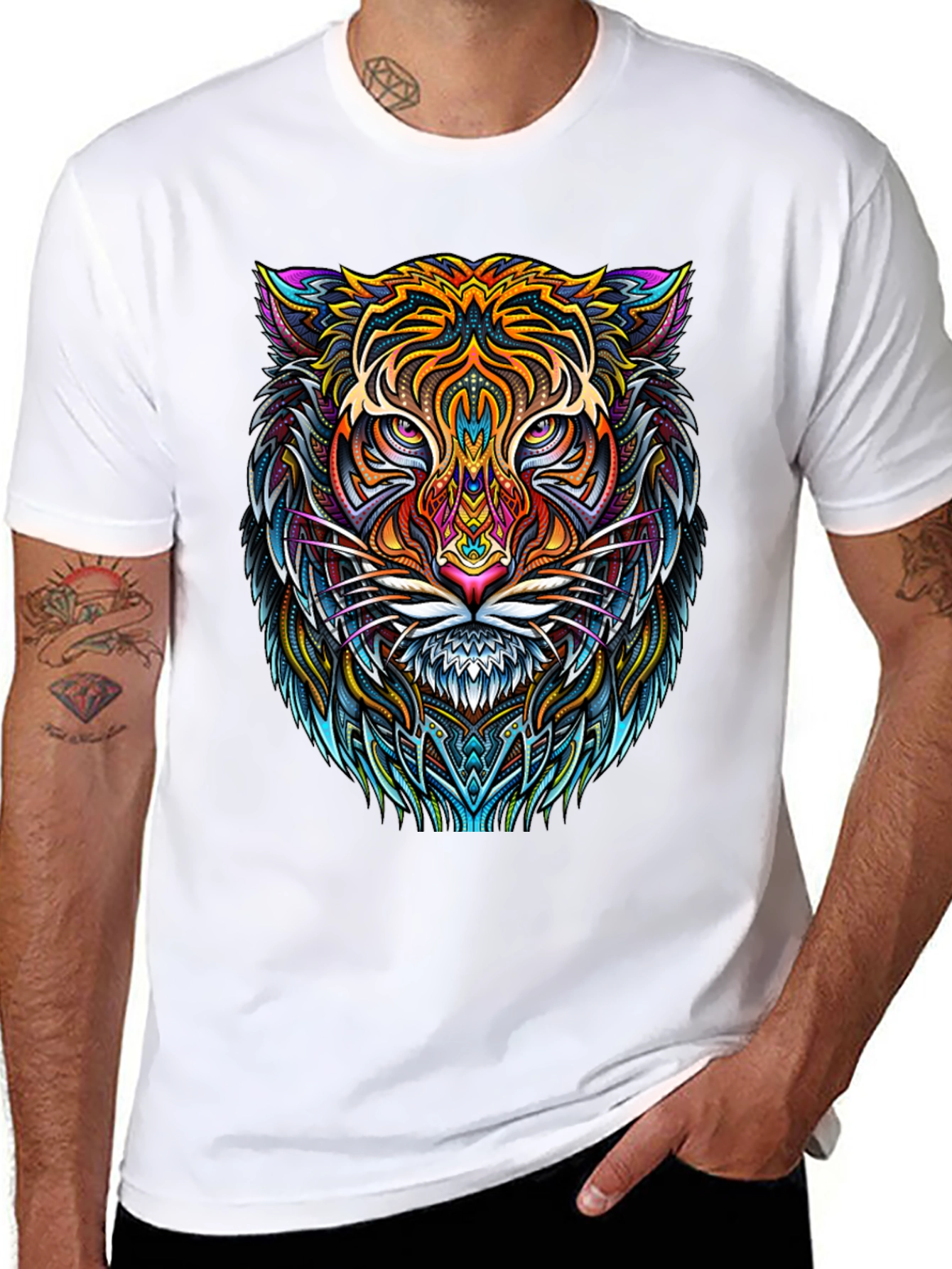 Vibrant Tiger Graphic Tee - Mens Black T-Shirt