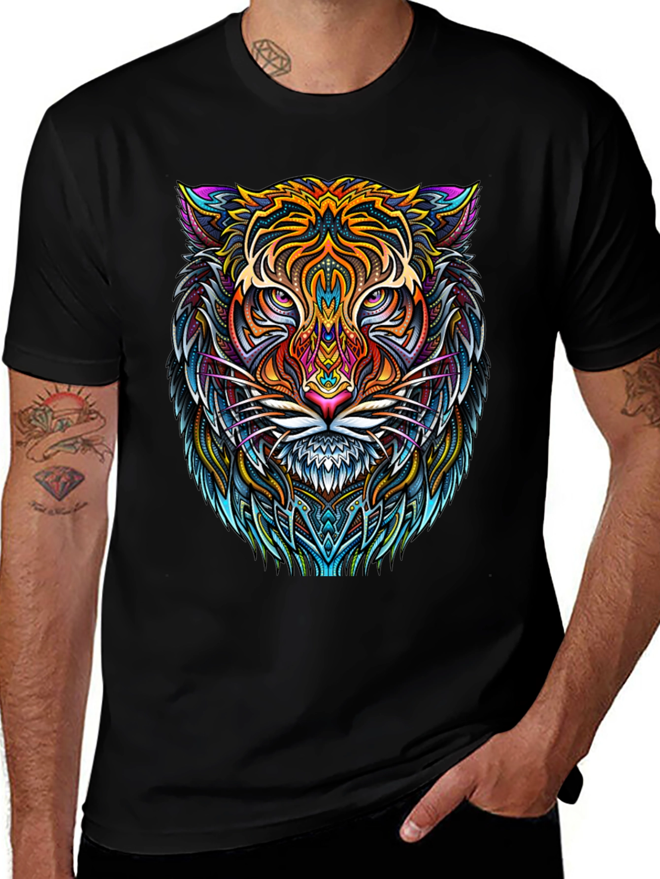 Vibrant Tiger Graphic Tee - Mens Black T-Shirt