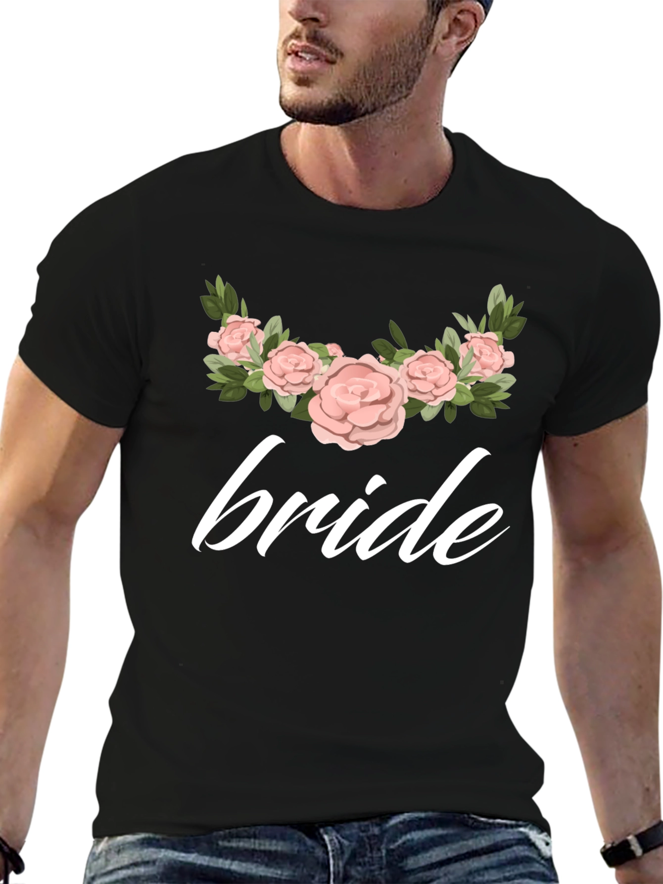 Bride Floral Graphic Black T-Shirt