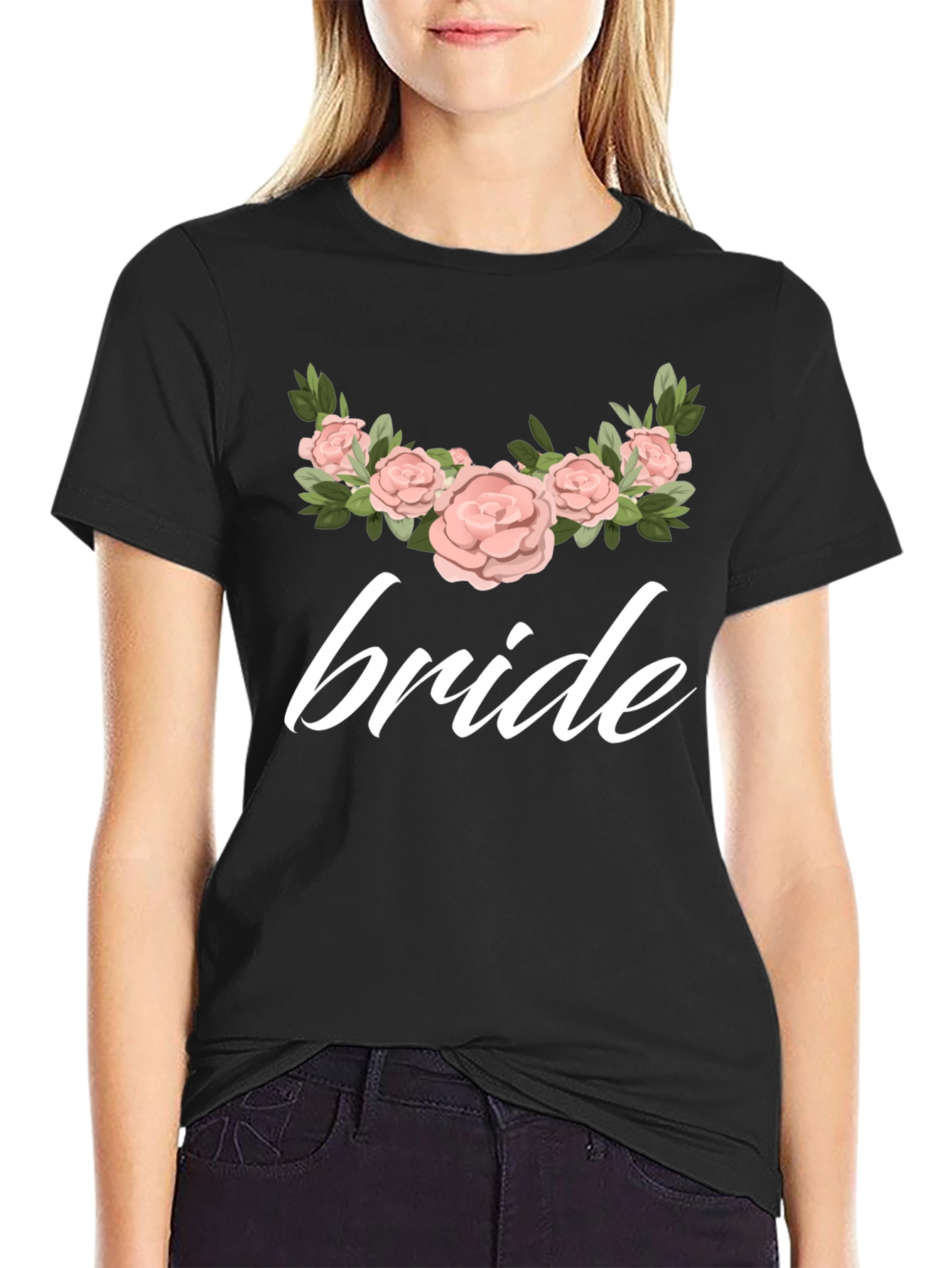 Bride Floral Graphic Black T-Shirt