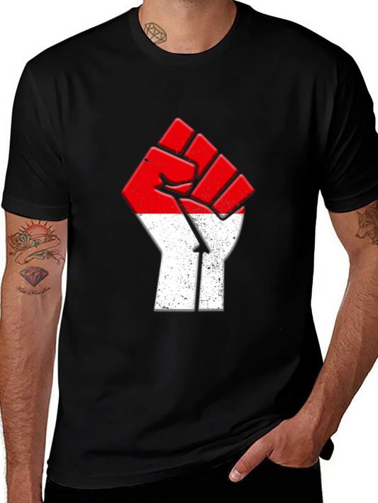 Red and White Fist Graphic Tee - Bold Statement Shirt