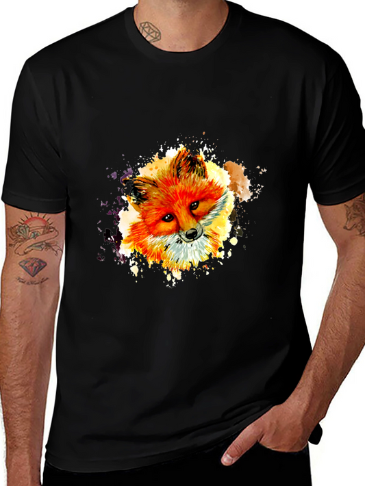Fox Watercolor Graphic Black Tee - Mens