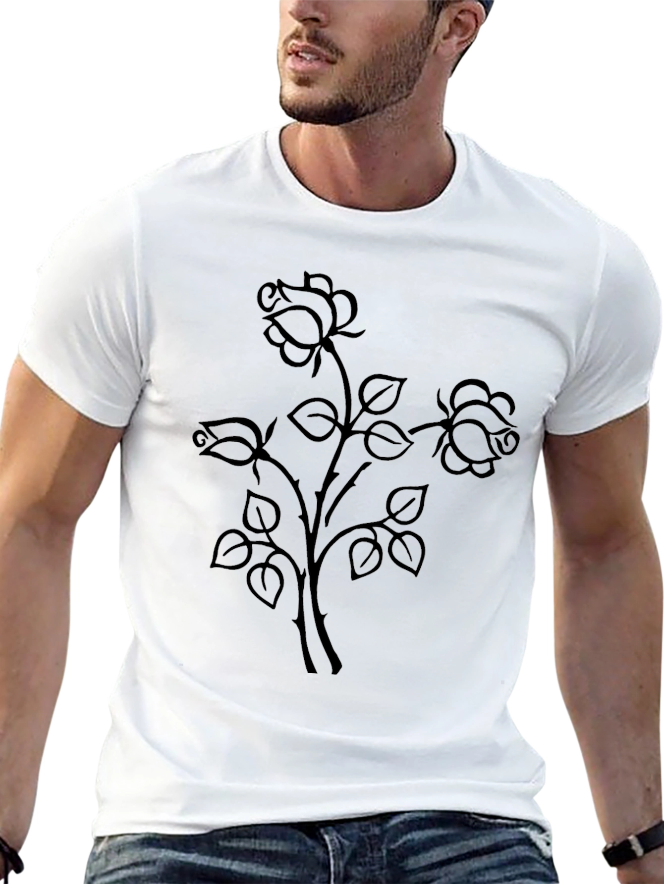 Floral Rose Graphic Black T-Shirt