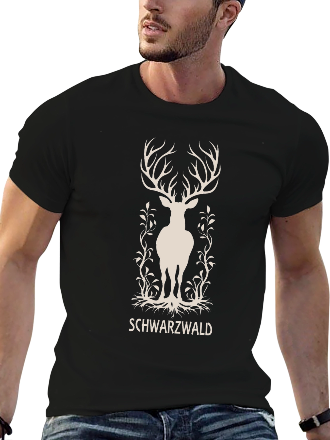 Schwarzwald Deer Graphic T-Shirt - Black