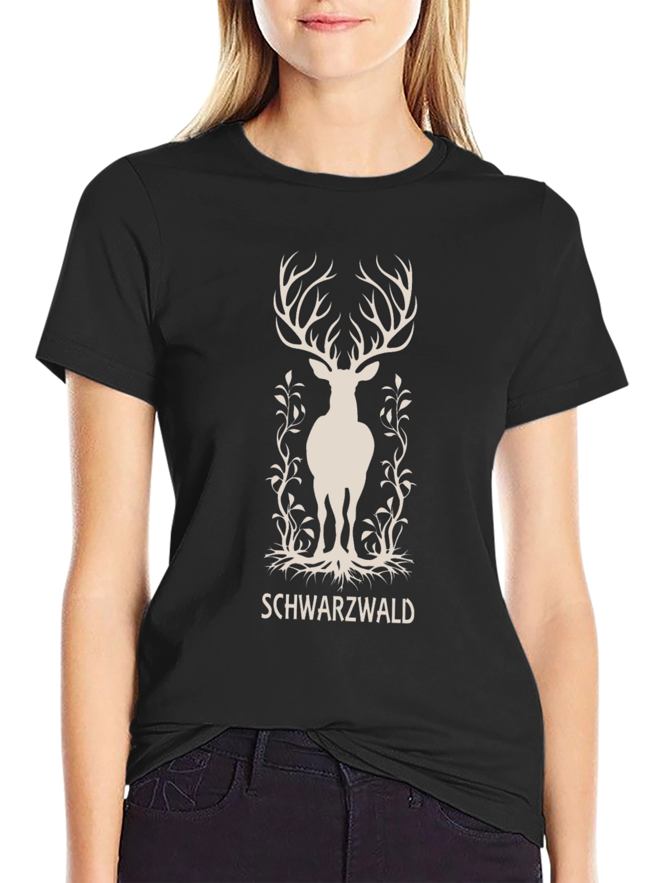 Schwarzwald Deer Graphic T-Shirt - Black
