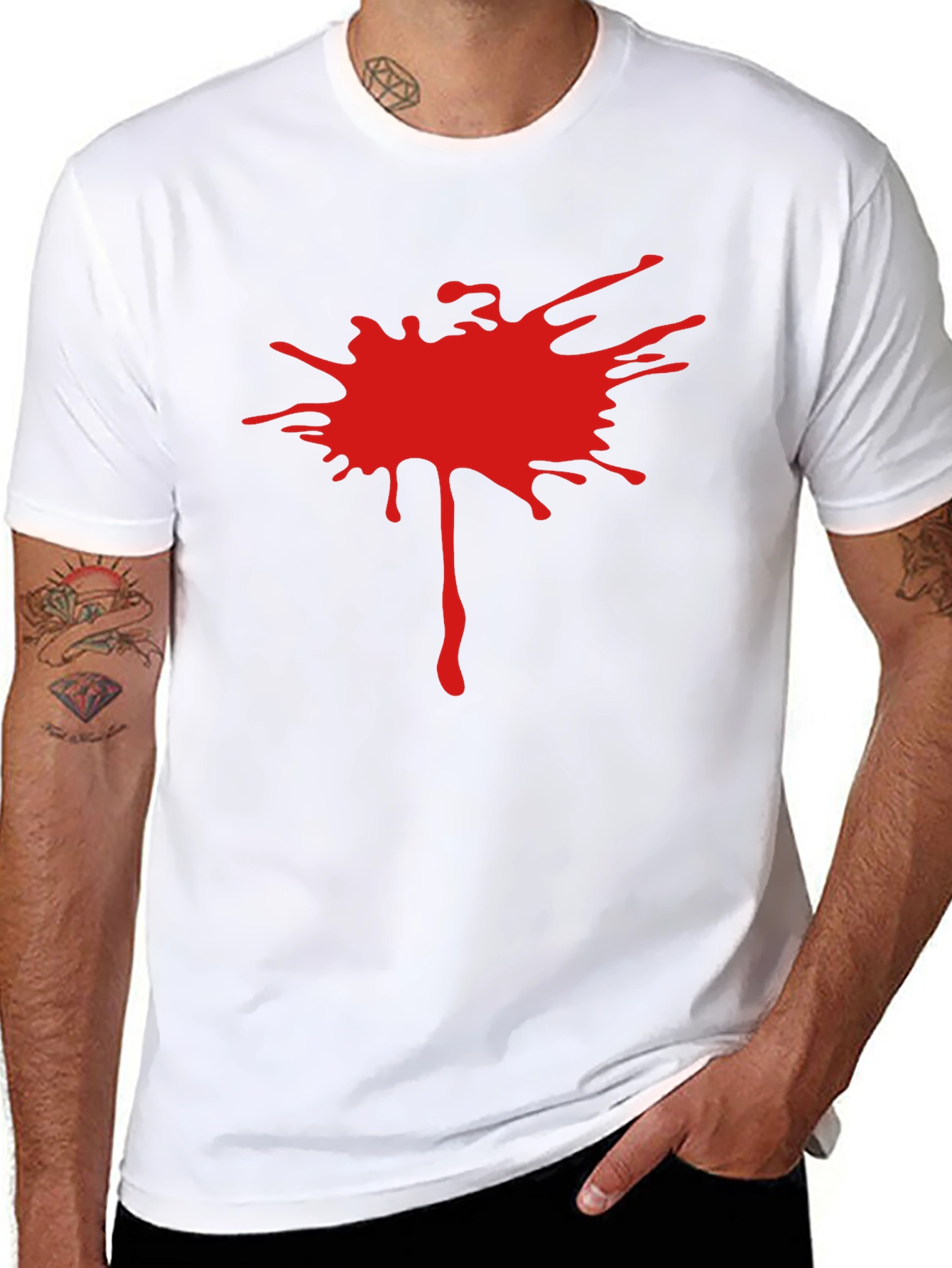 Mens Black T-Shirt with Red Splatter Design