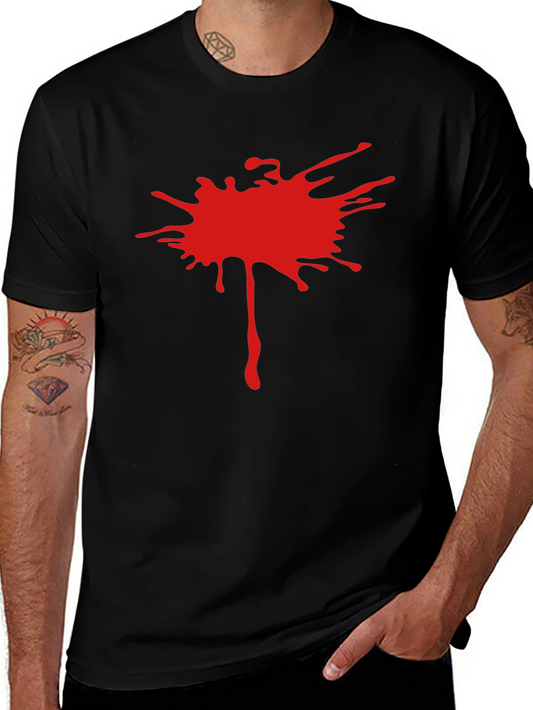 Mens Black T-Shirt with Red Splatter Design