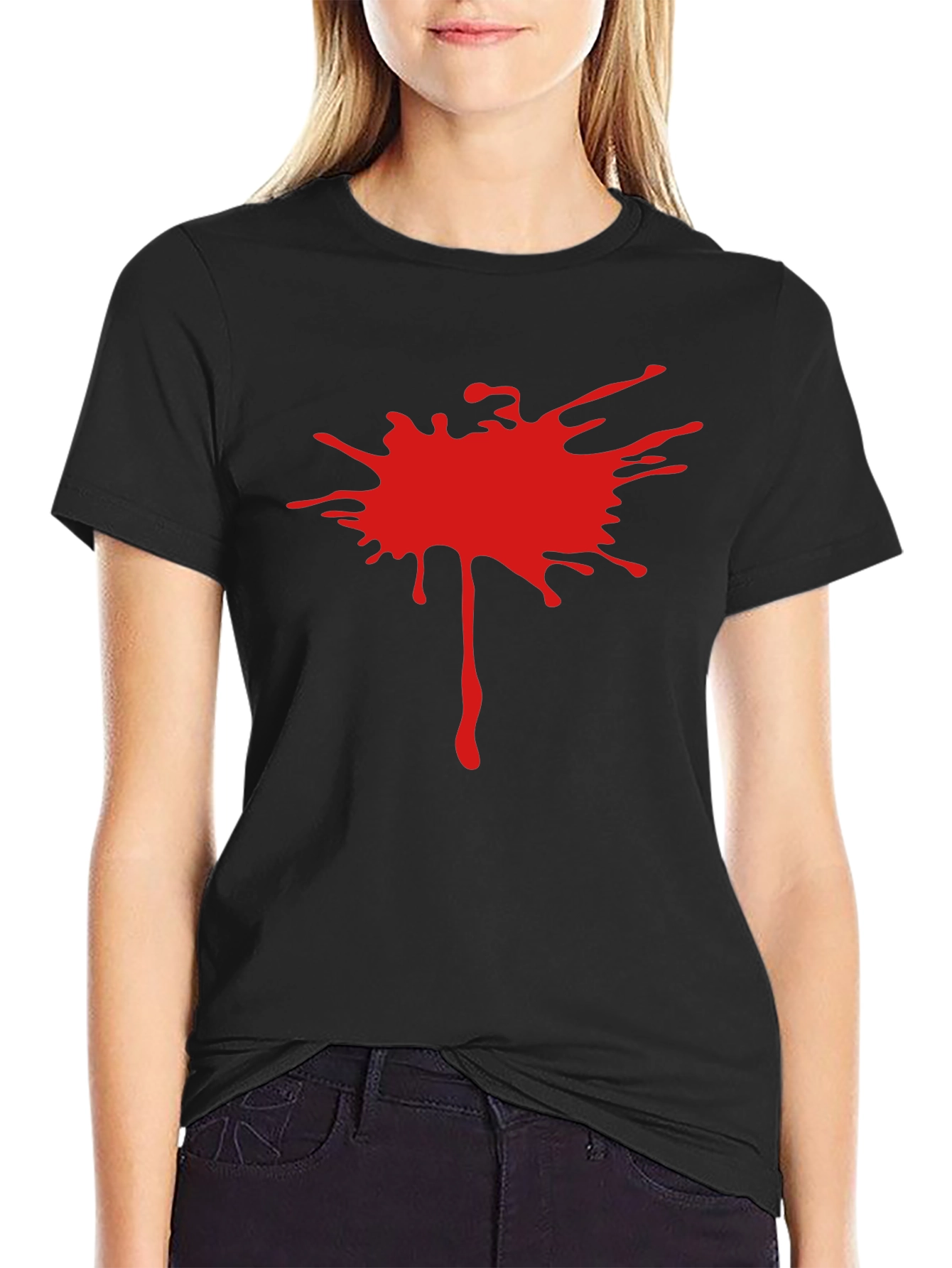 Mens Black T-Shirt with Red Splatter Design