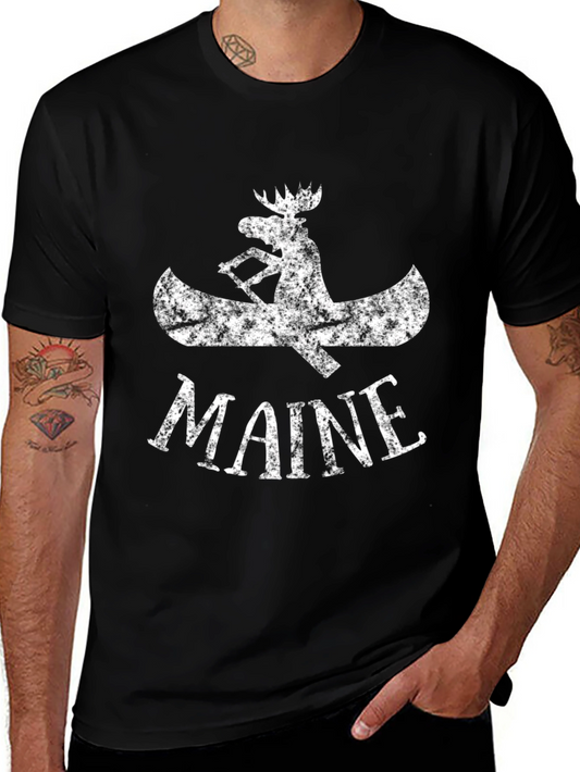 Maine Moose Canoe Graphic T-Shirt - Black